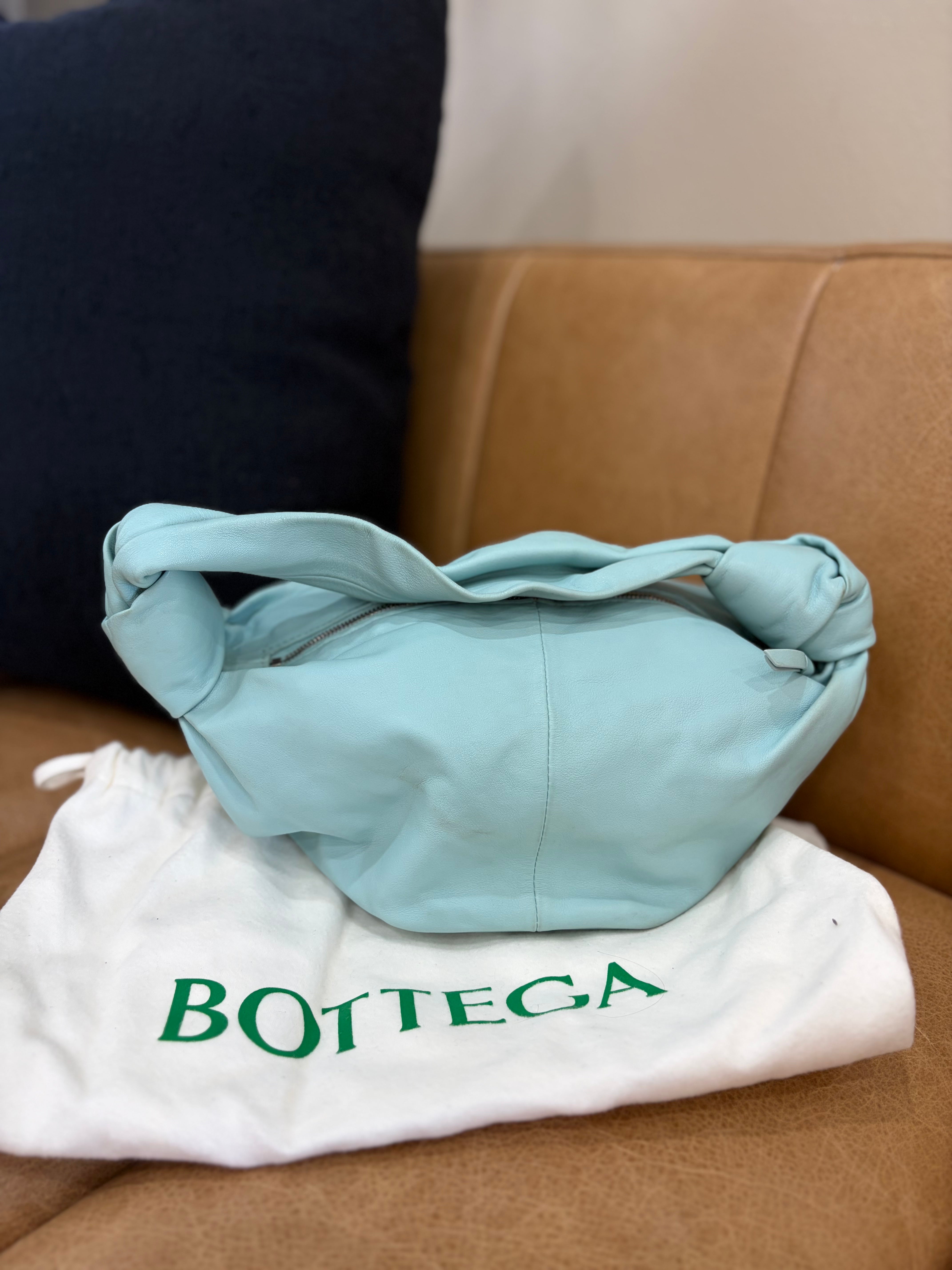 Bottega Veneta Blue Calfskin Leather Mini Double Knot Handbag