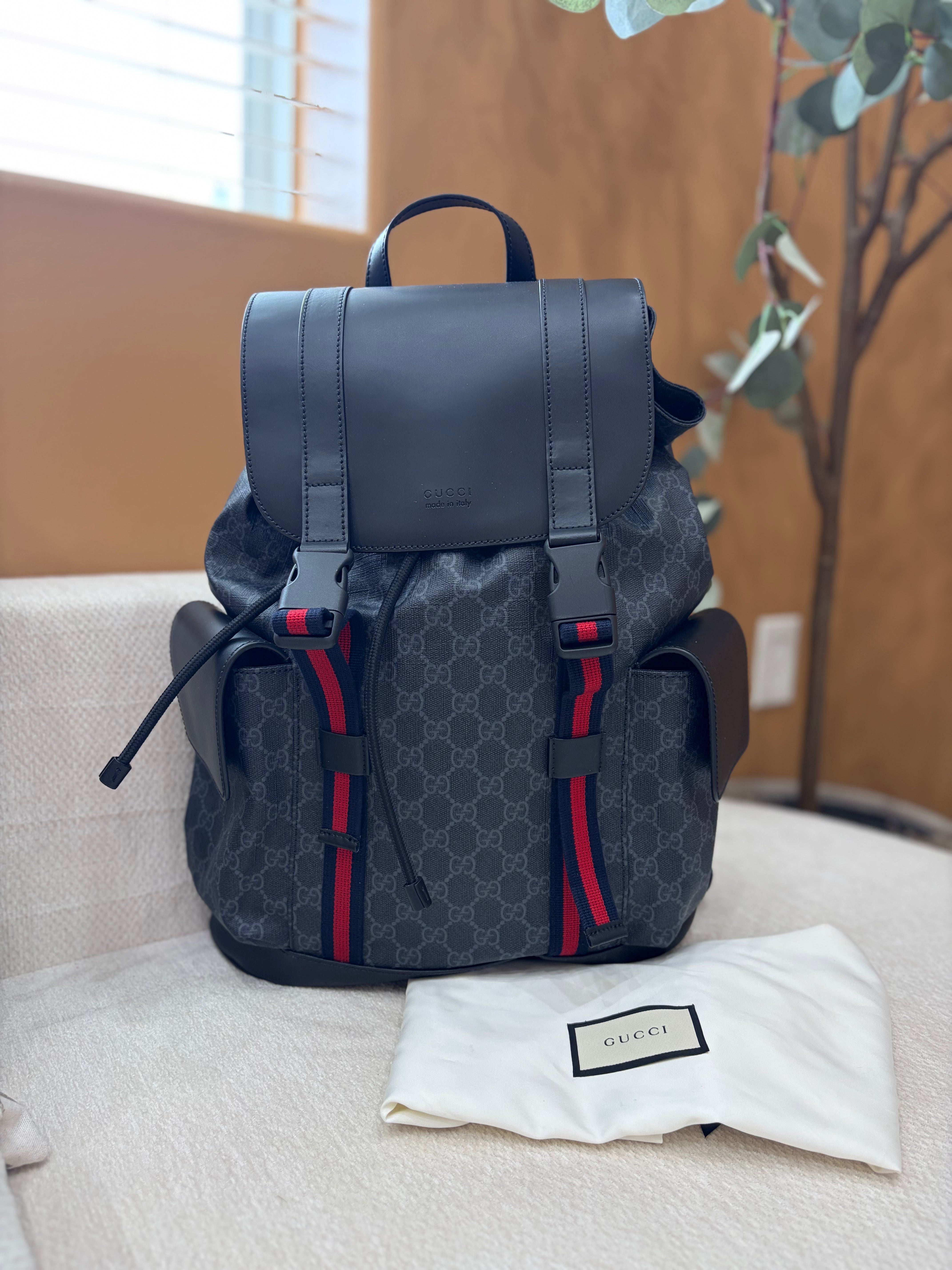 BRAND NEW- Gucci Grey & Black Soft GG Supreme Web Backpack