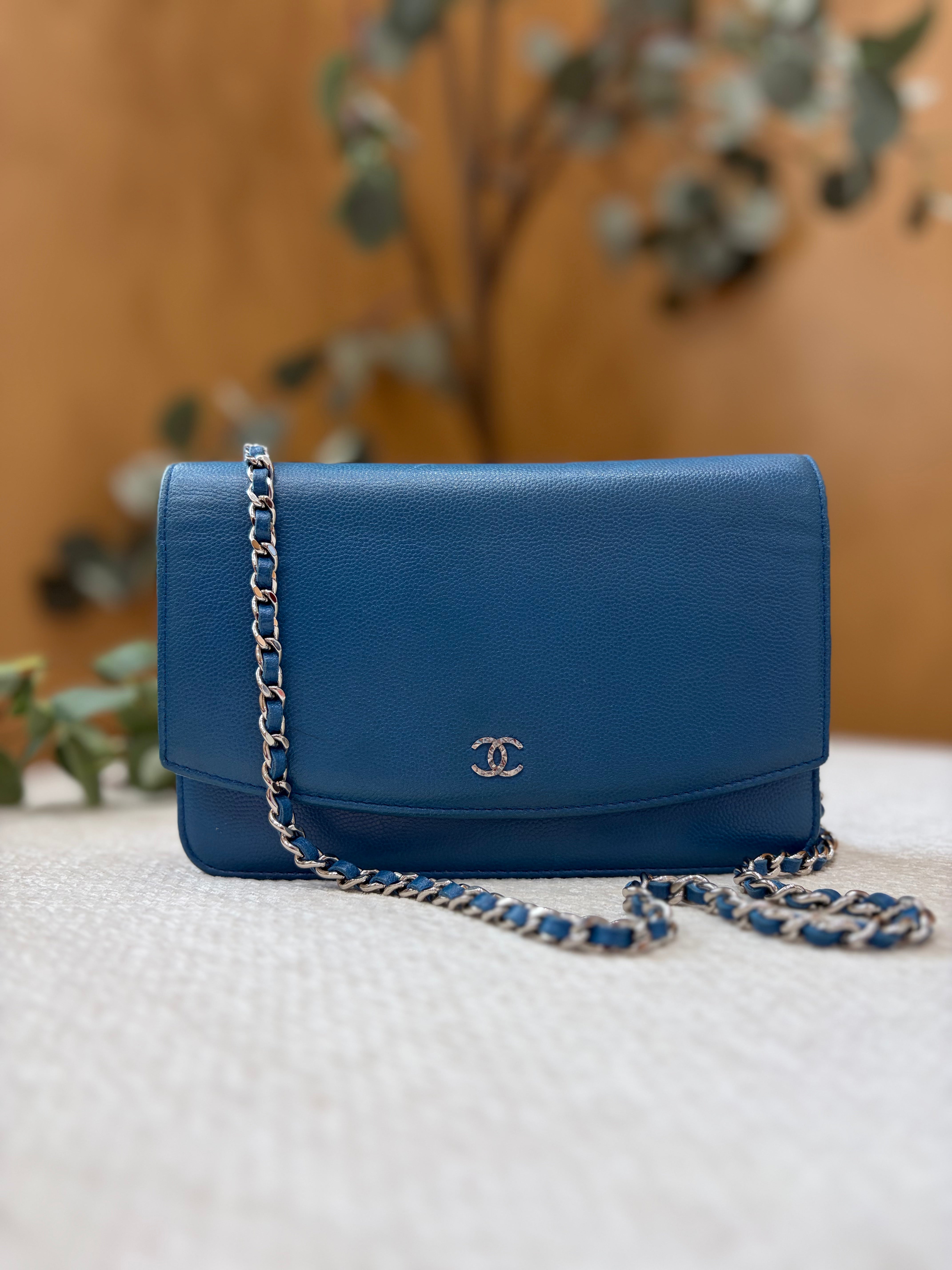 Chanel Blue Caviar Leather Wallet on a Chain