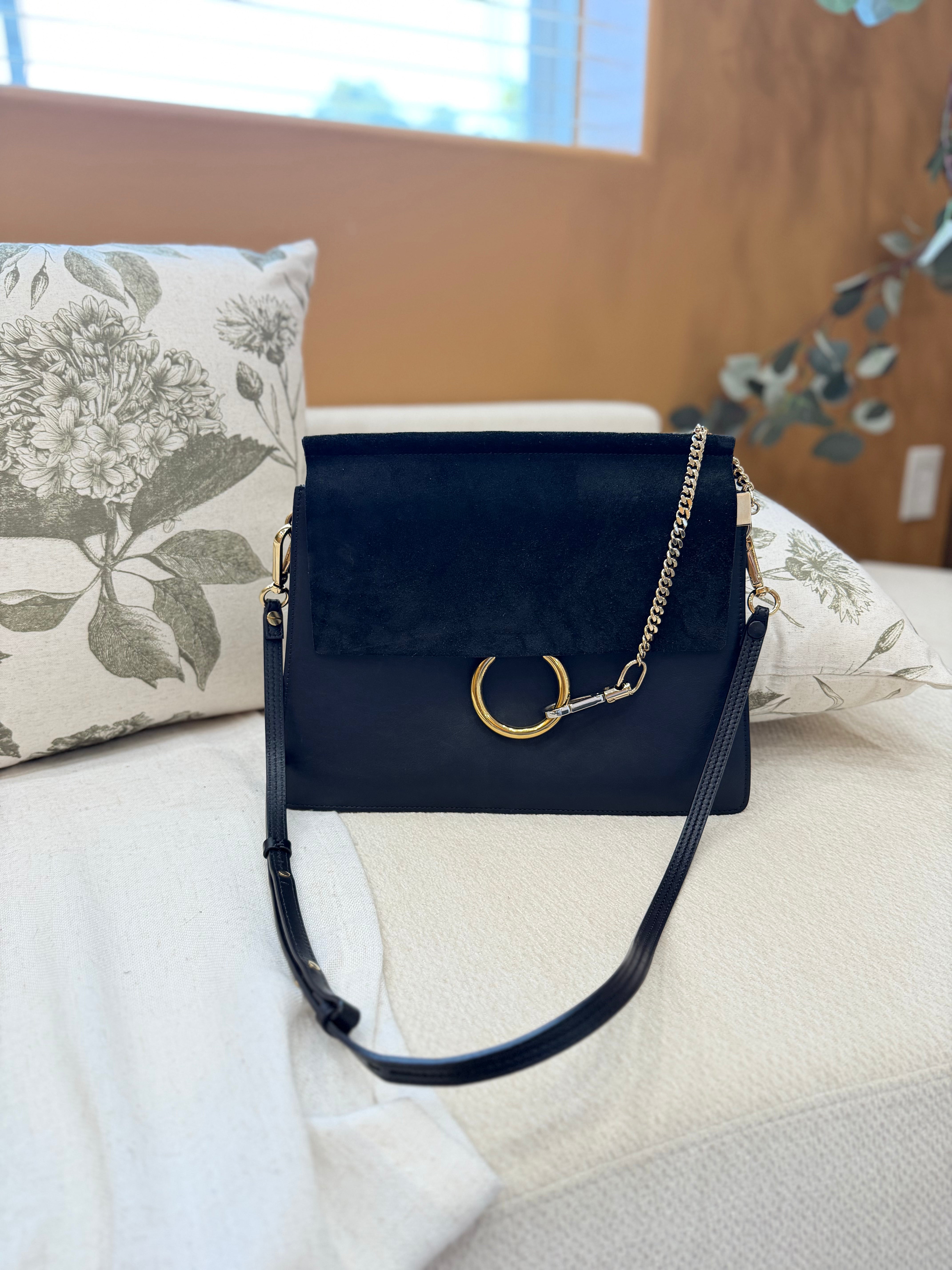 Chloe Black Leather & Suede Faye Crossbody Bag