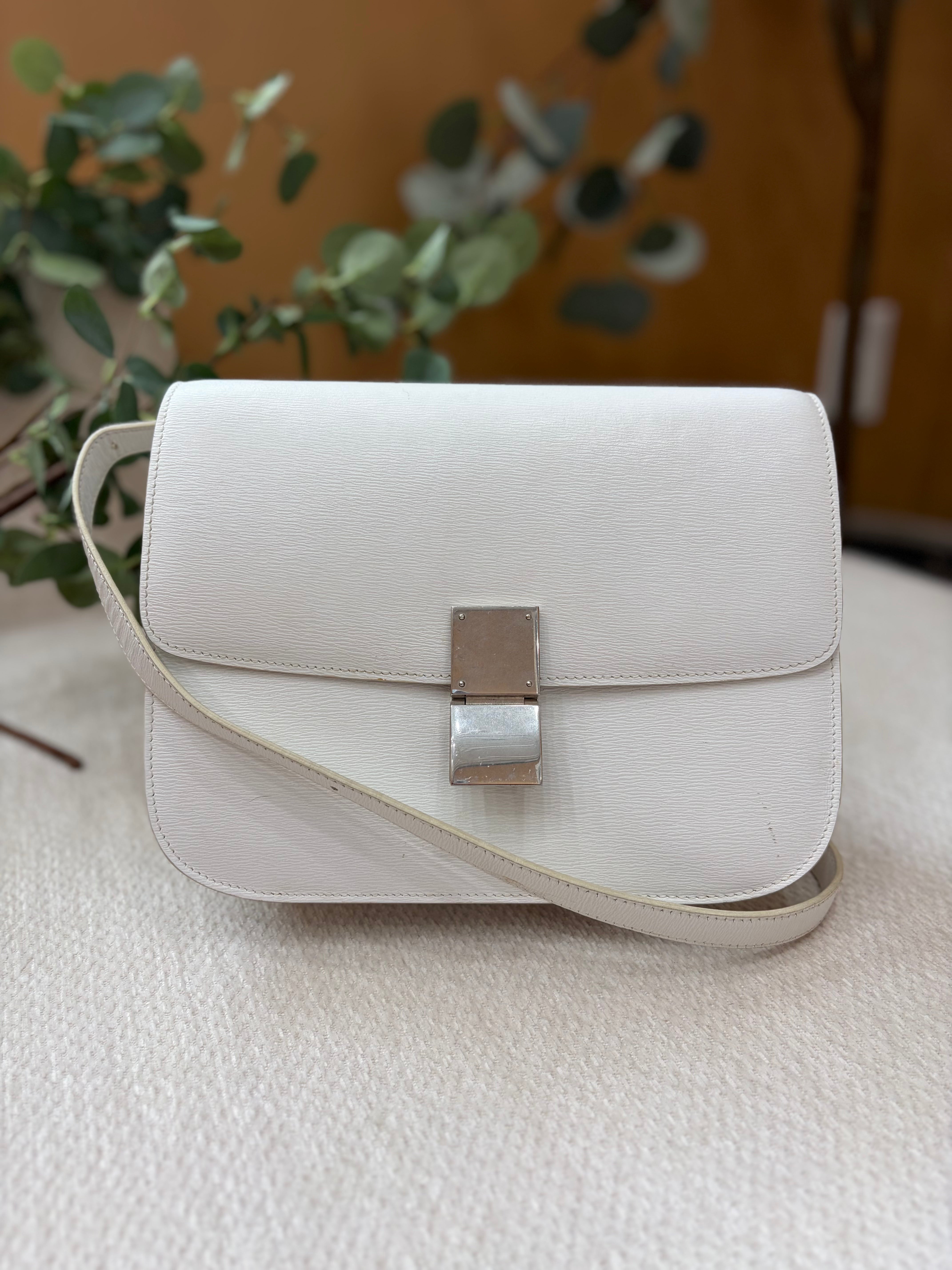 Celine White Leather Medium Classic Box Crossbody
