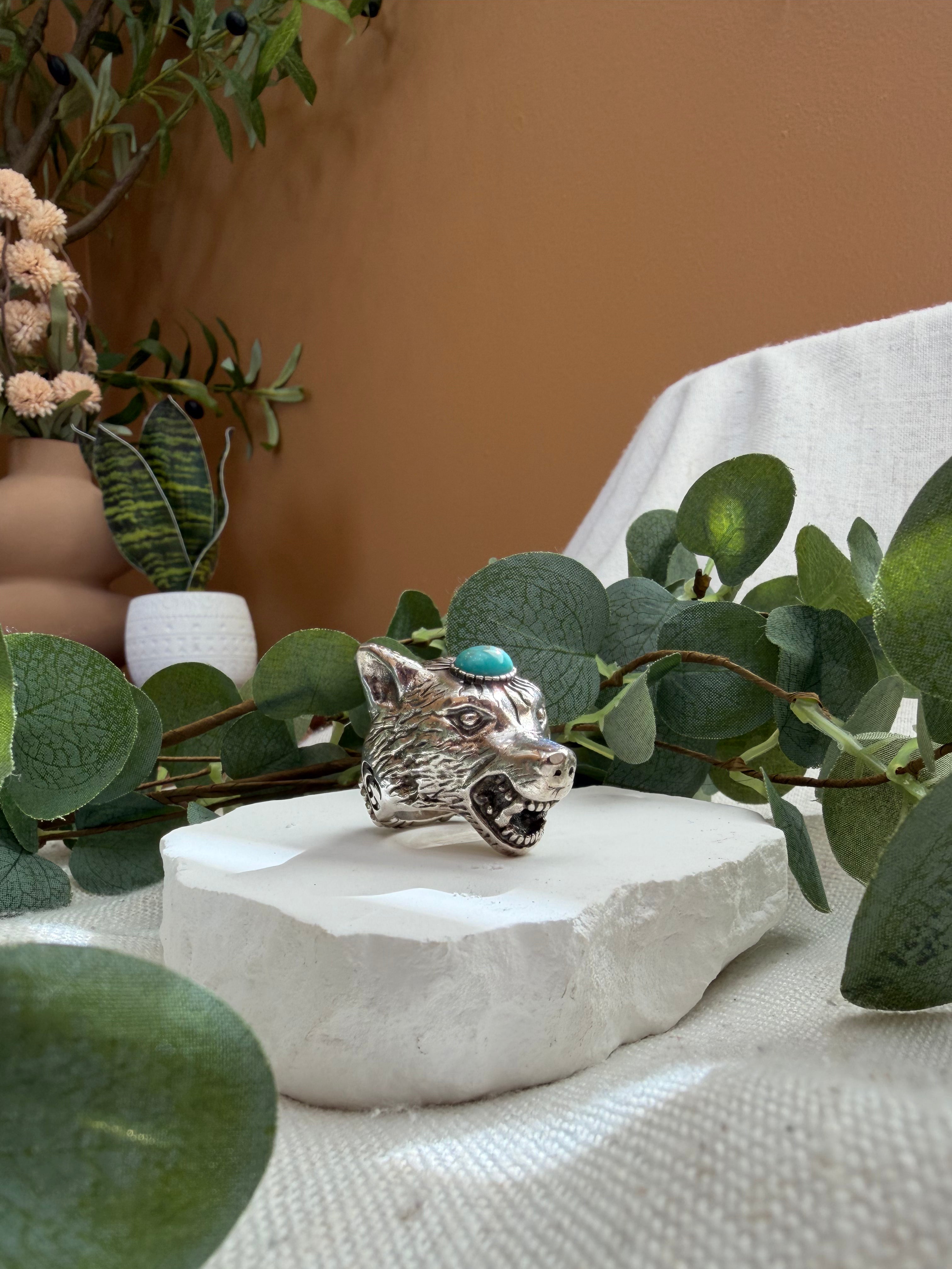 Gucci Sterling Silver Anger Forest Wolf Head Ring Size 8.5