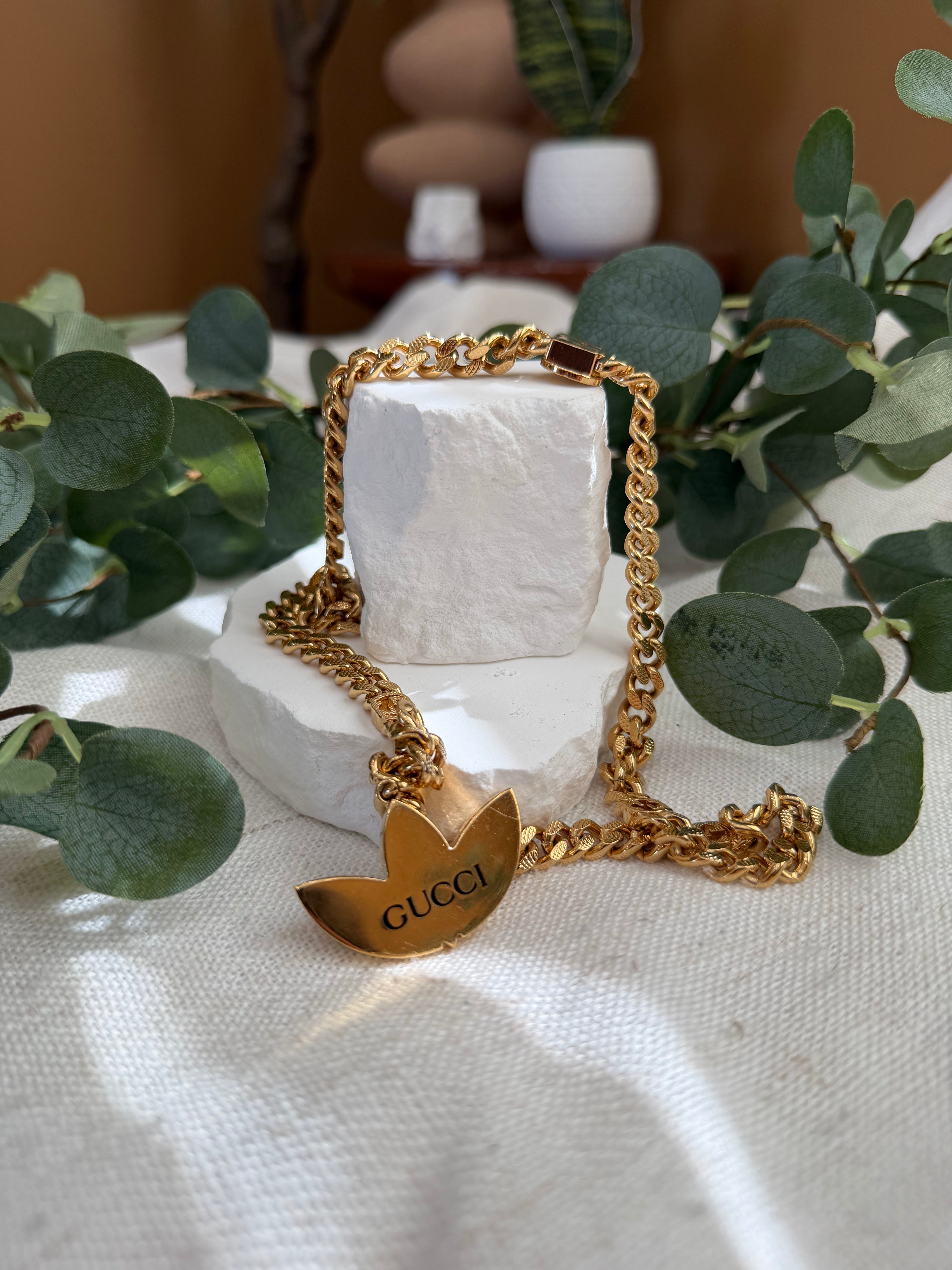 Gucci x Adidas Gold Tone Interlocking G Pendant Necklace