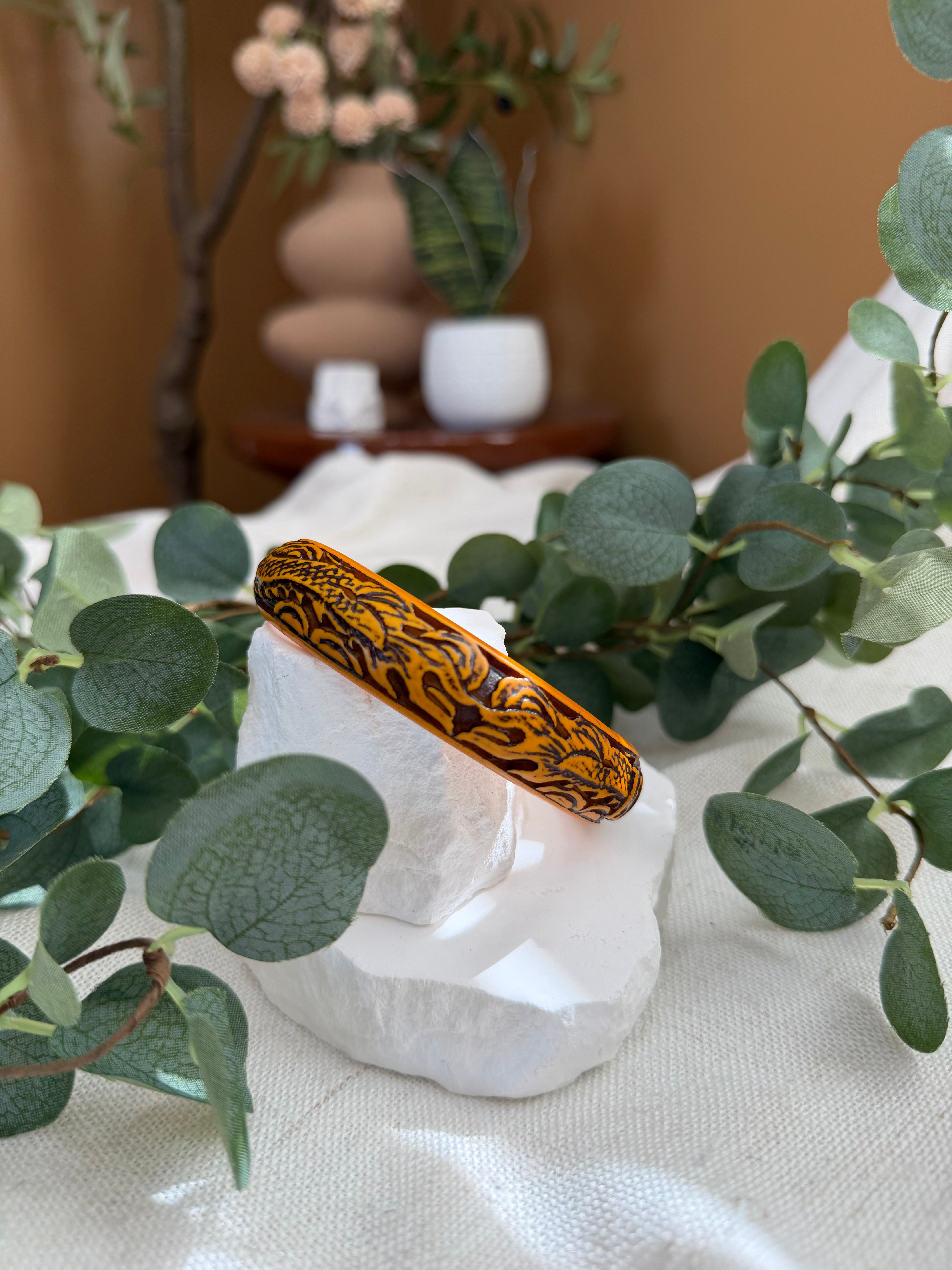 Gucci Orange Giallo Dragon Resin Carved Flora Bangle