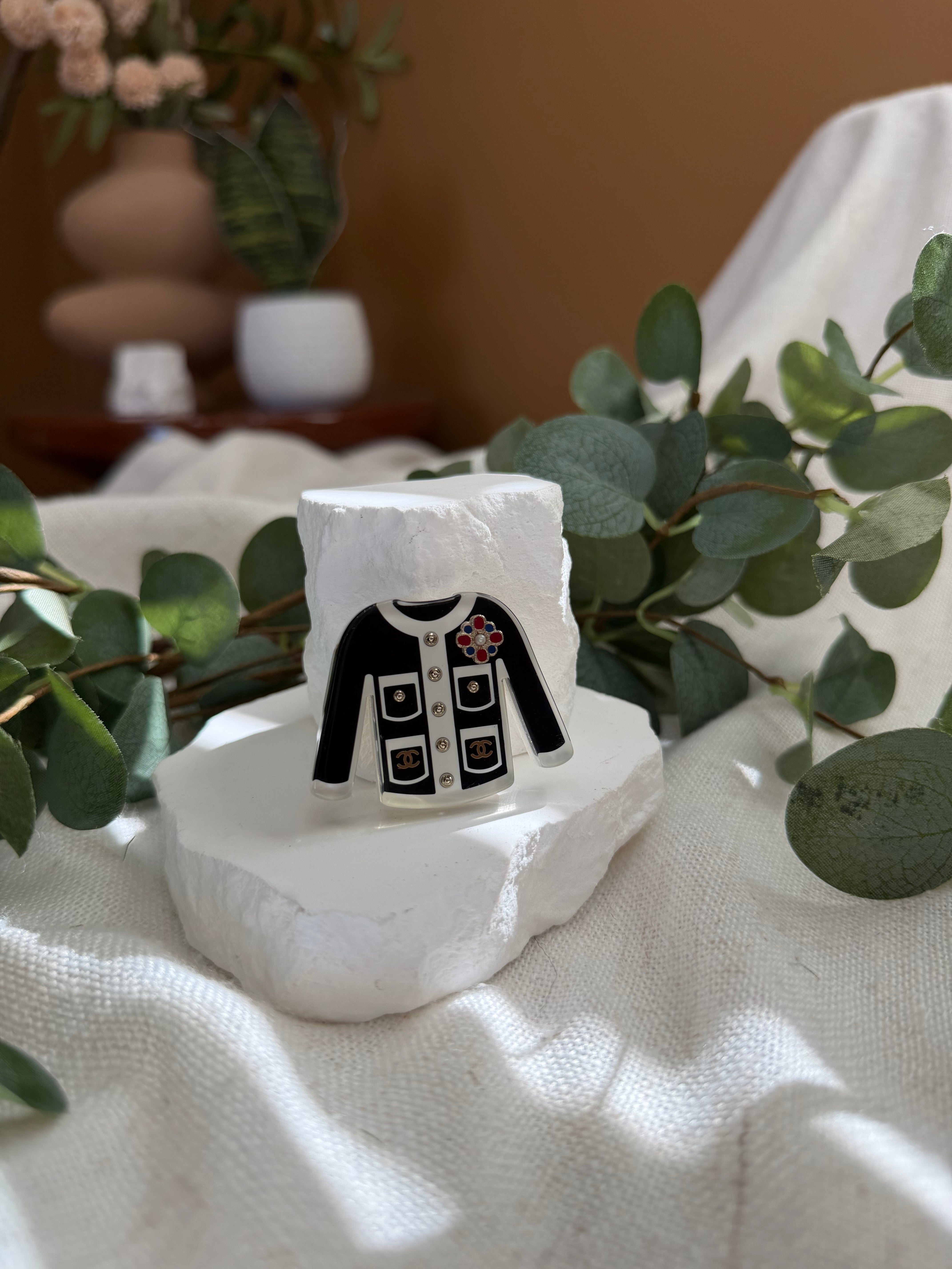 Chanel Vintage Resin CC Cardigan Brooch