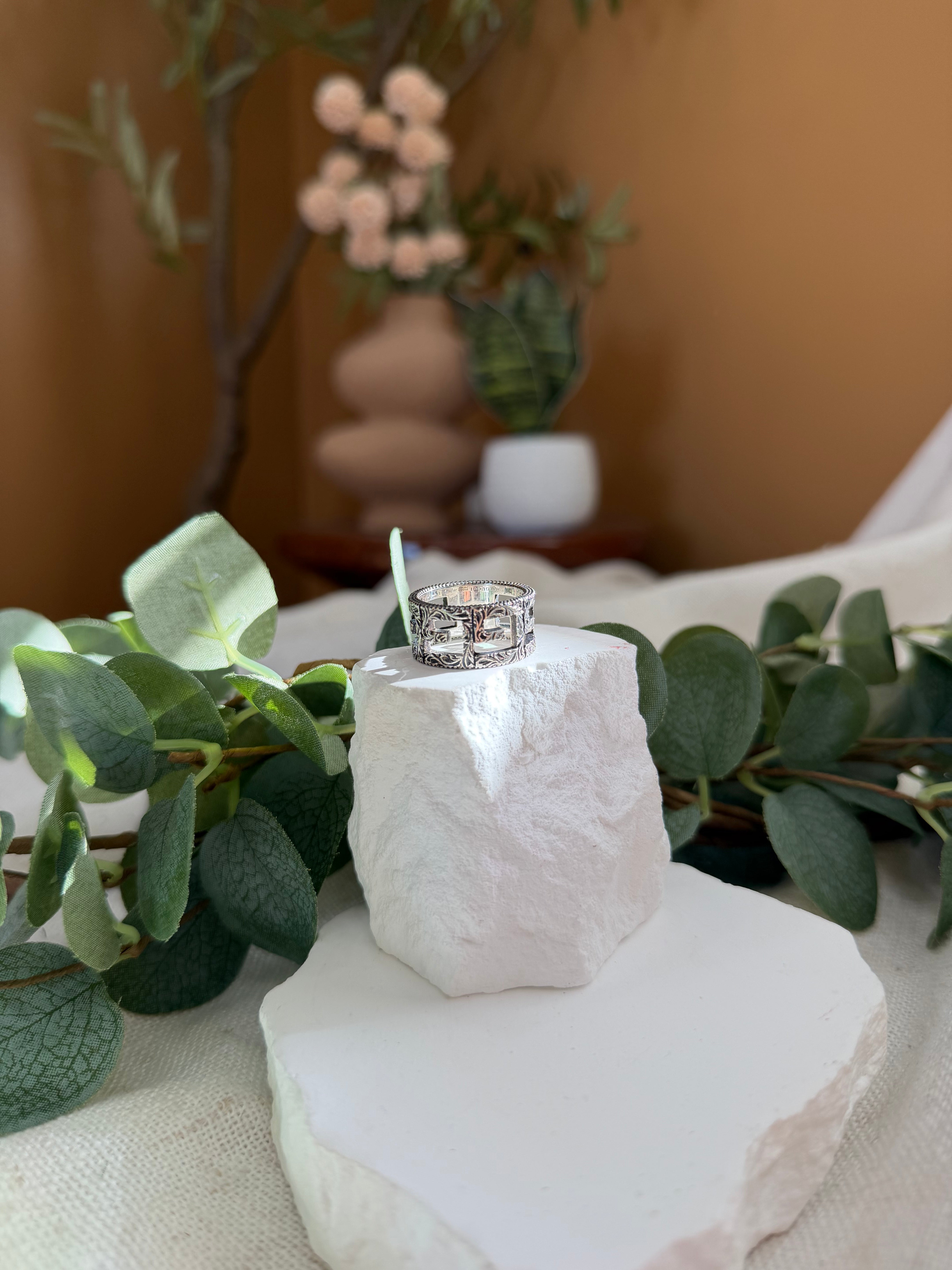 Gucci Sterling Silver Wide Square G Ring Size 7.5