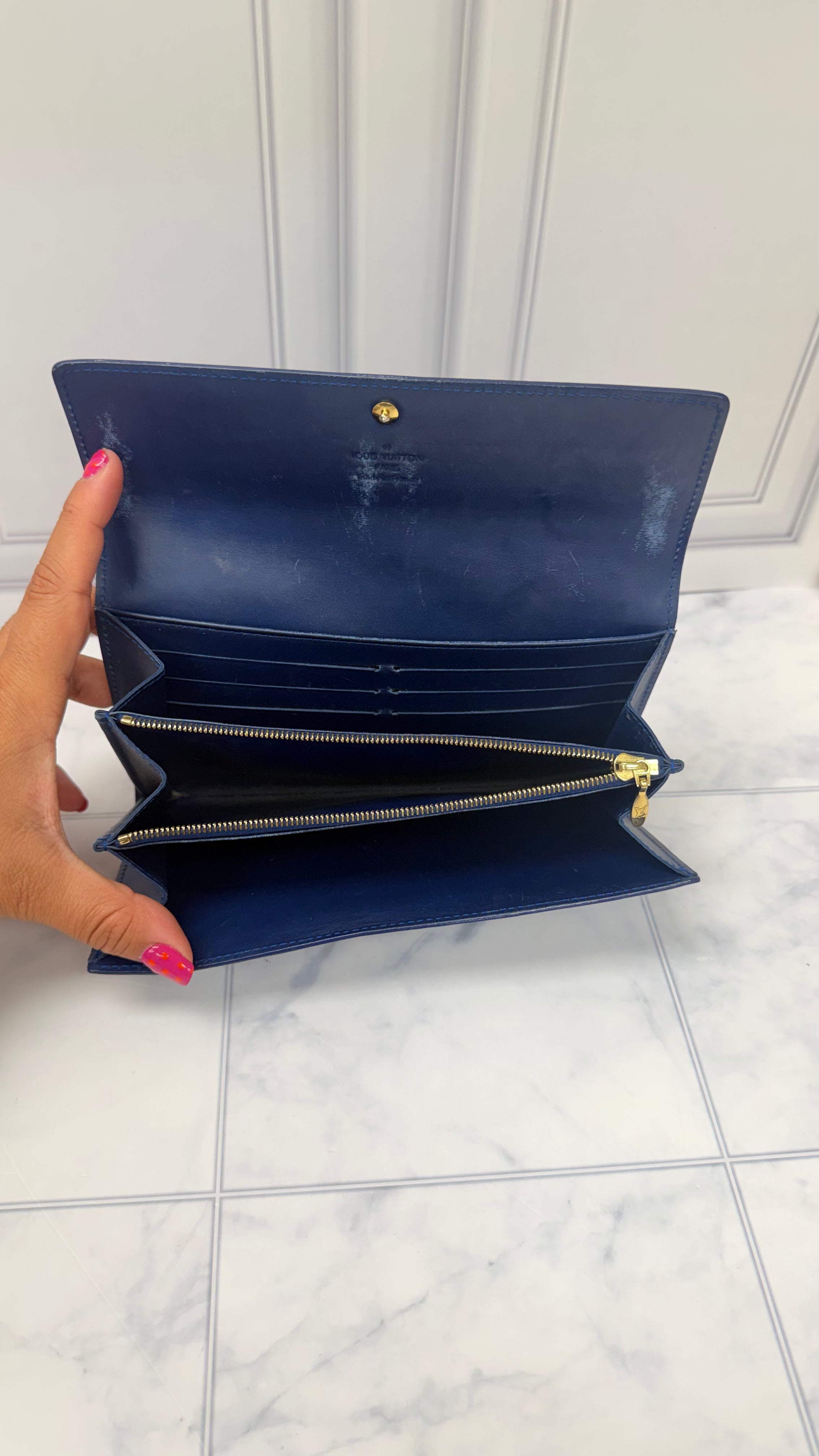 Louis Vuitton Blue Monogram Vernis Leather Sarah Wallet