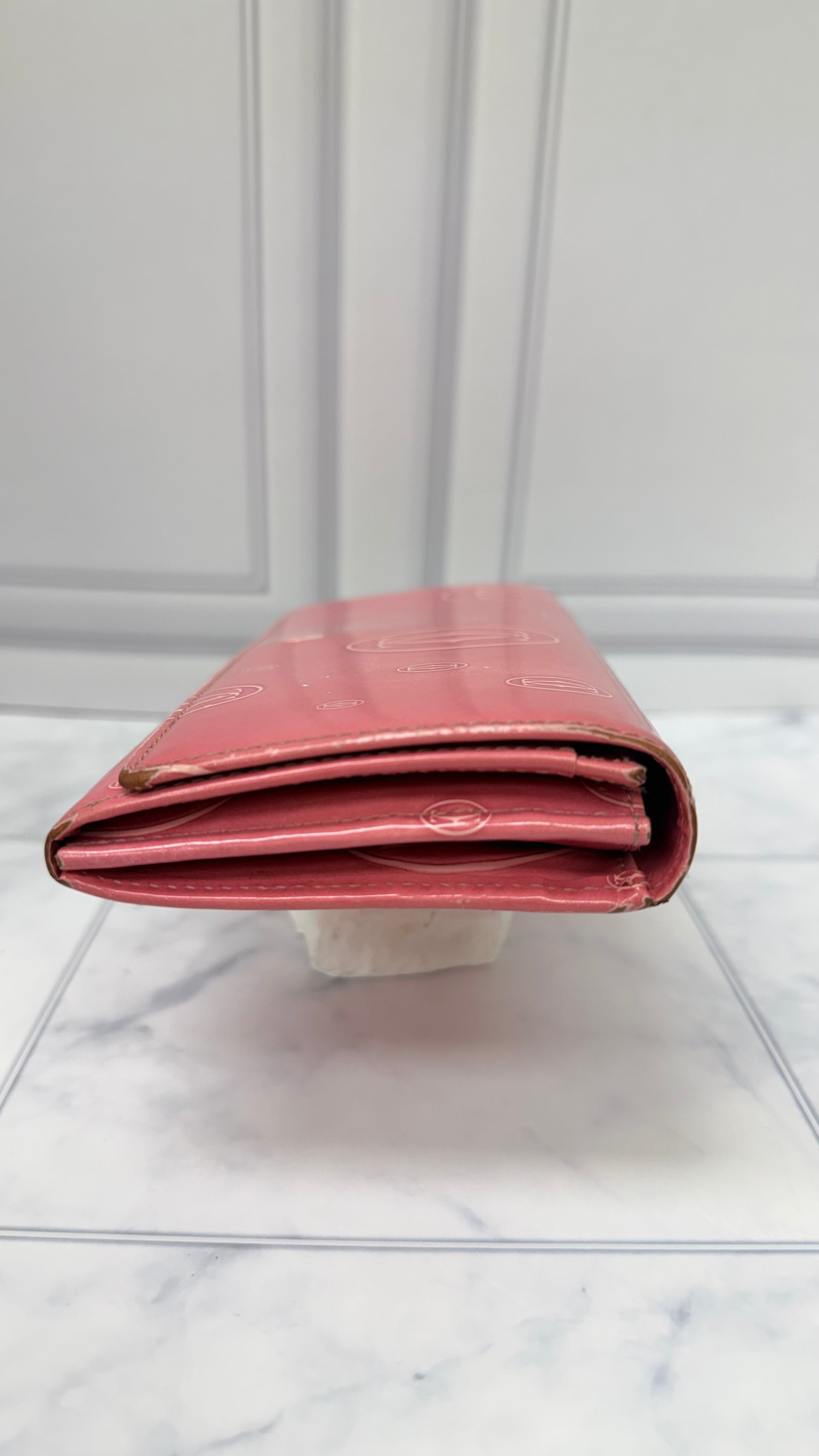 Cartier Pink Patent Leather Flap Wallet