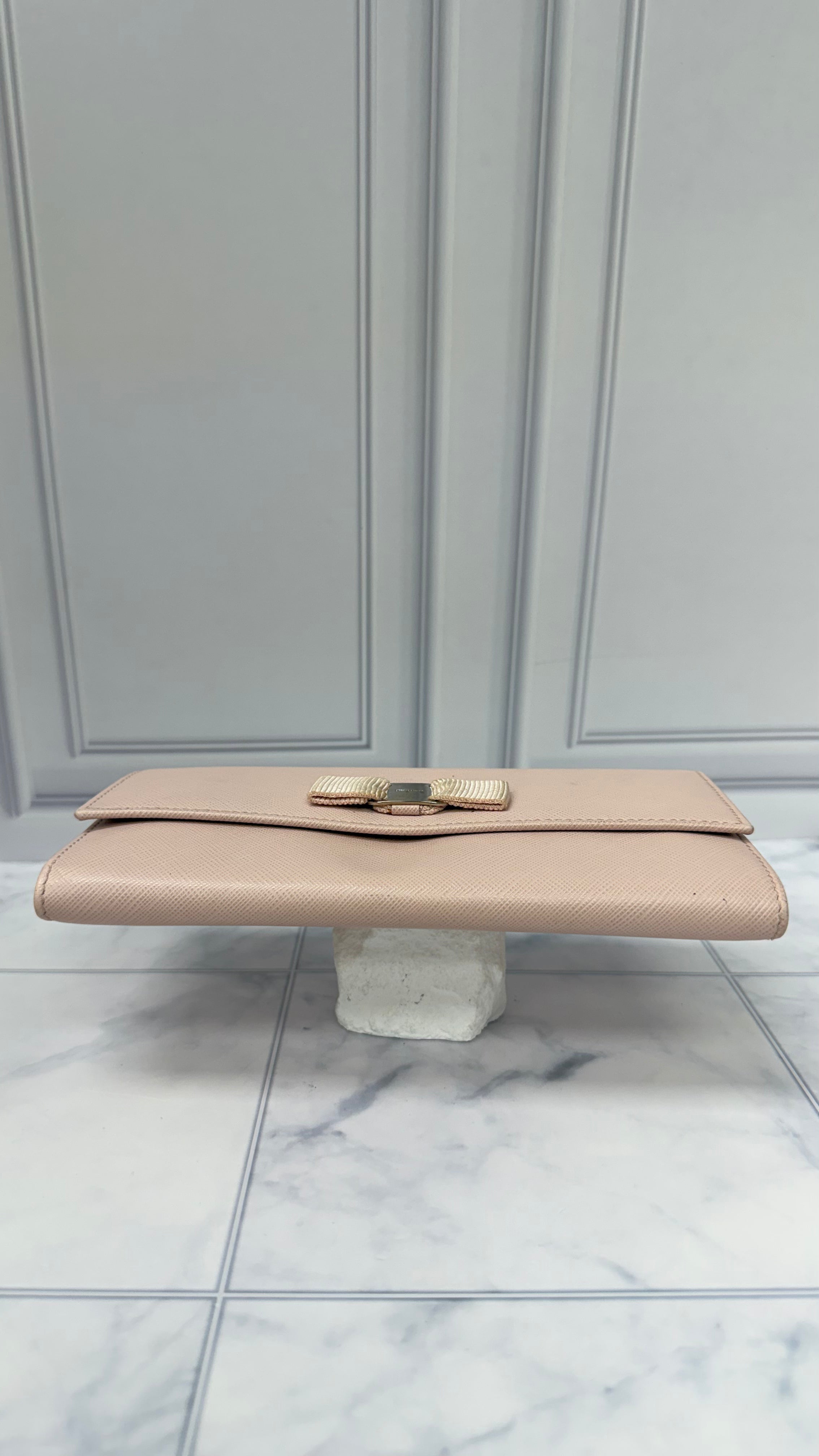 Salvatore Ferragamo Pink Saffiano Leather Flap Wallet