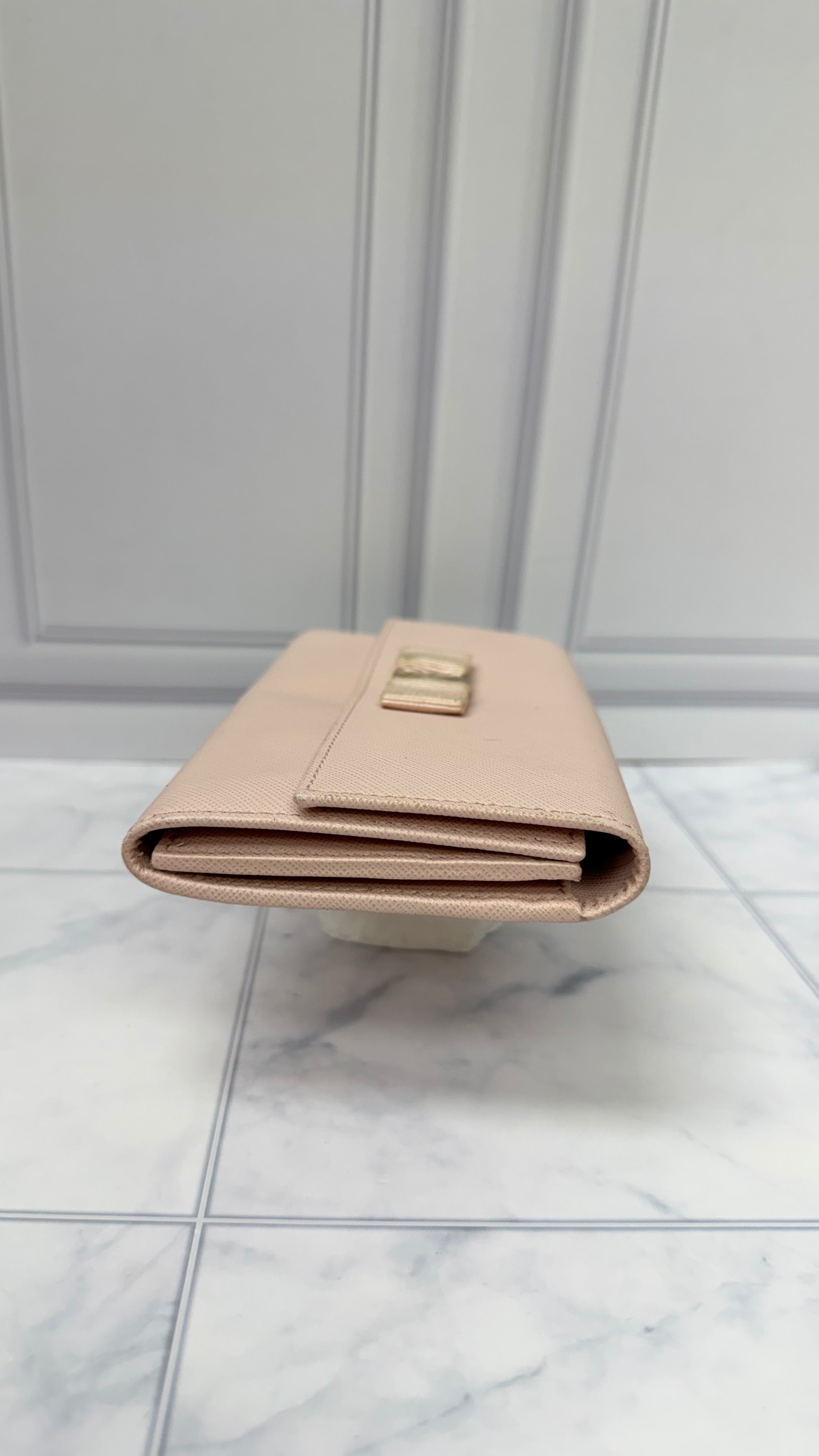 Salvatore Ferragamo Pink Saffiano Leather Flap Wallet