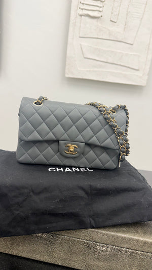 Chanel Grey Quilted Lambskin Classic Small Double Flap Bag
