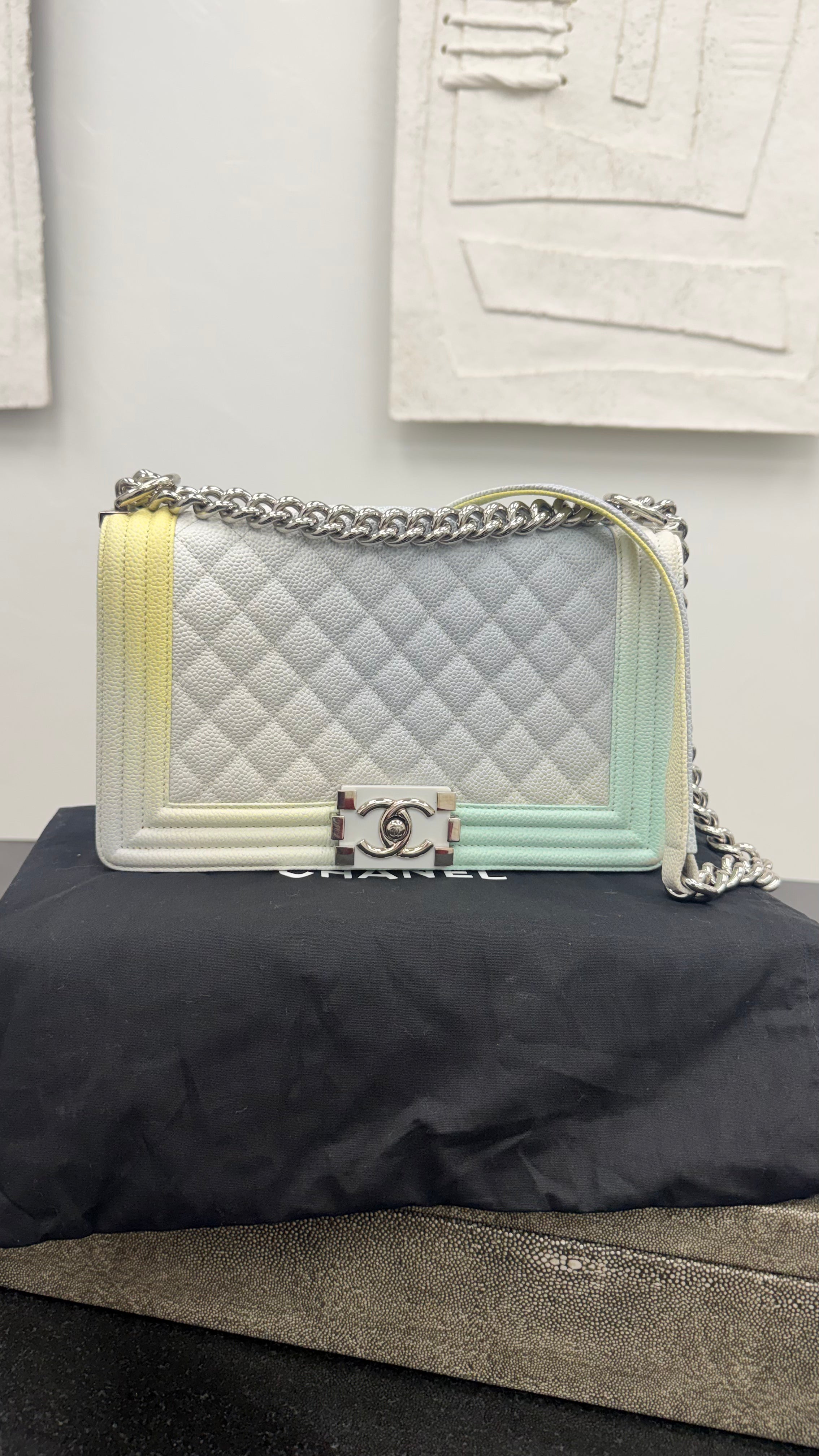 Chanel Rainbow Quilted Caviar Leather Medium Boy Flap Bag
