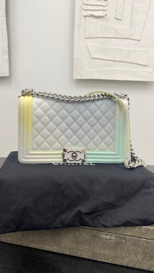 Chanel Rainbow Quilted Caviar Leather Medium Boy Flap Bag