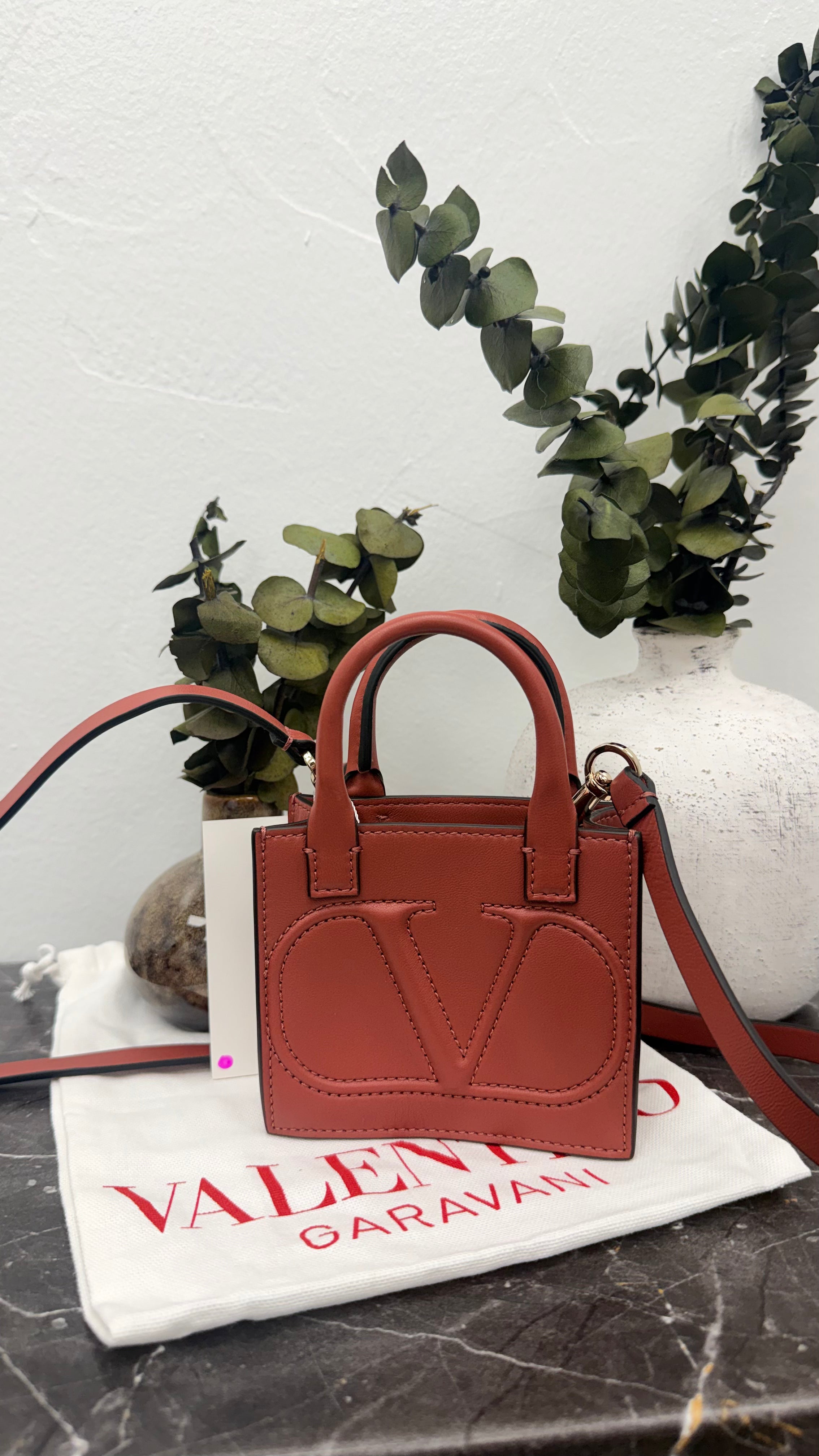 LIKE NEW - Valentino Dusty Rose Leather VLogo Signature Mini Pouch Tote Crossbody