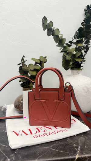 LIKE NEW - Valentino Dusty Rose Leather VLogo Signature Mini Pouch Tote Crossbody