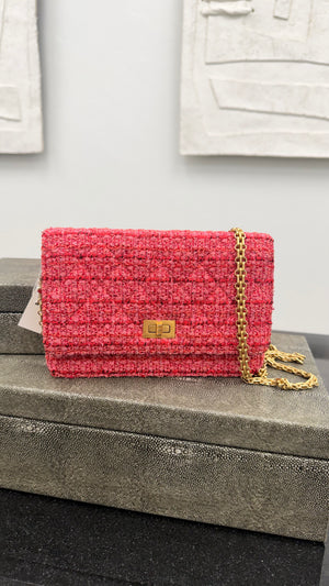 Chanel Pink Tweed Reissue Wallet On A Chain