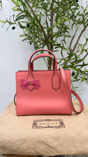 LIKE NEW - Gucci Pink Leather GG Ribbons Small 2way Tote Bag