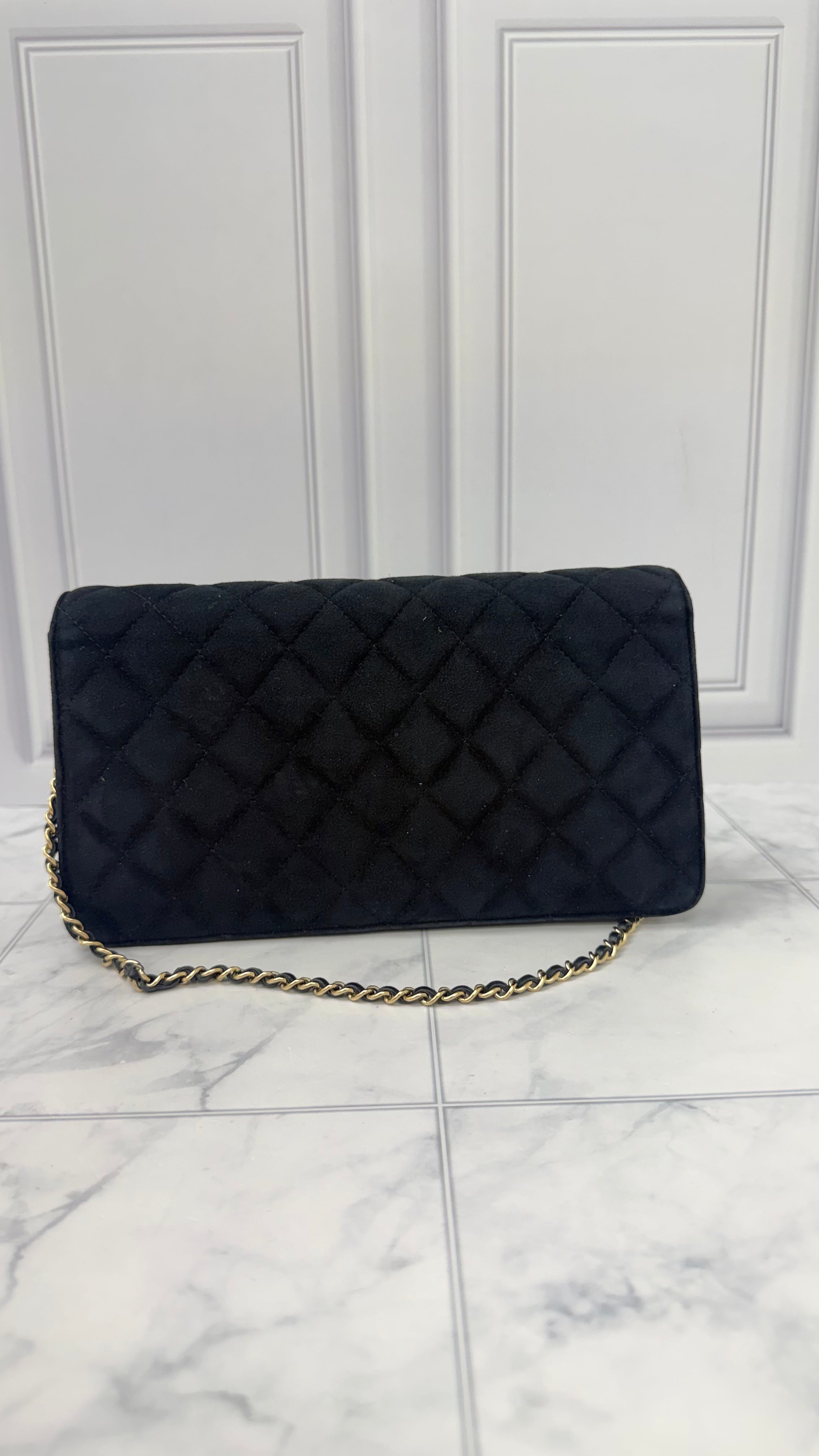 Chanel Black Quilted Suede Leather CC Chain Full Flap Bag