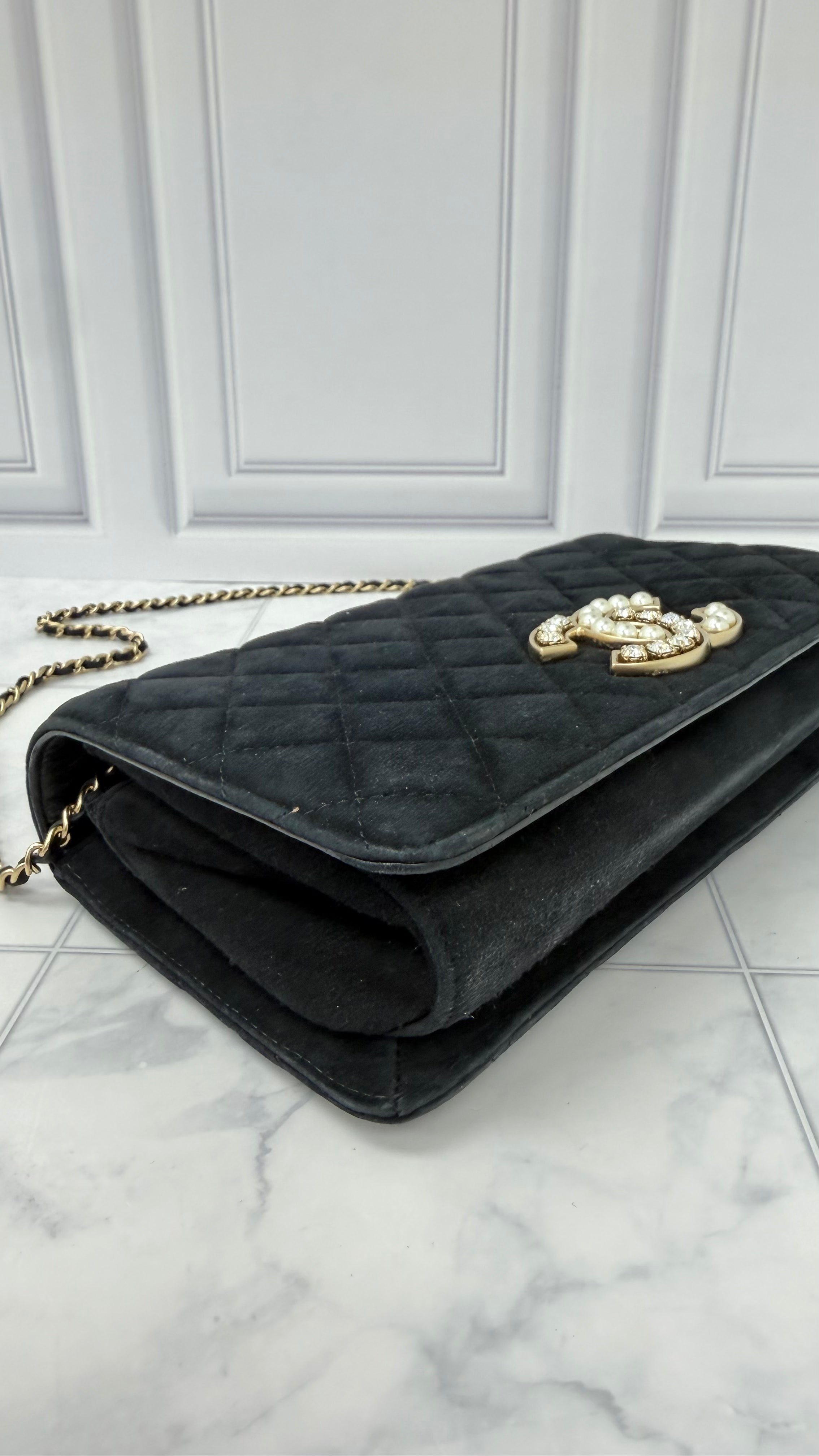 Chanel Black Quilted Suede Leather CC Chain Full Flap Bag