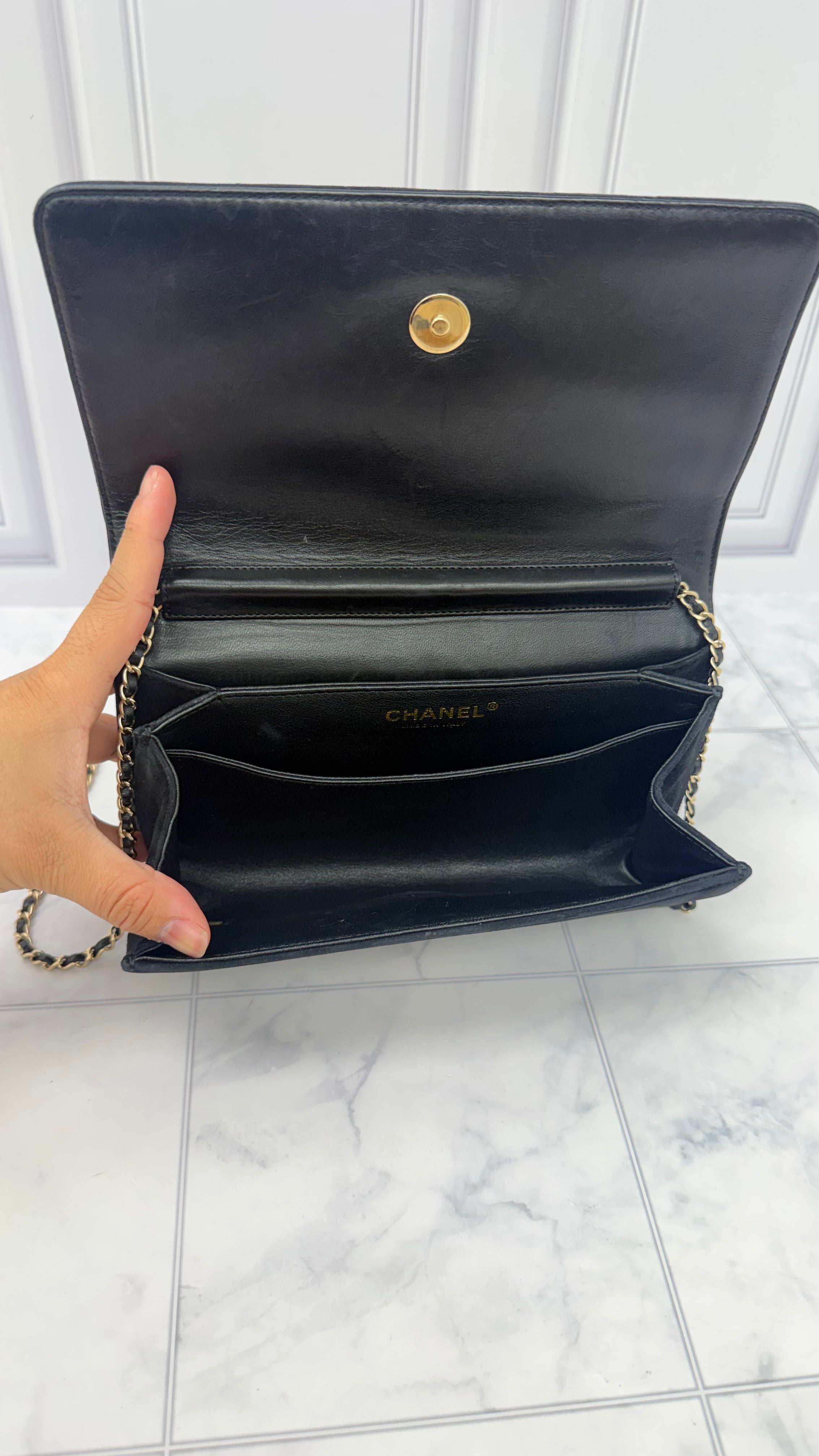 Chanel Black Quilted Suede Leather CC Chain Full Flap Bag