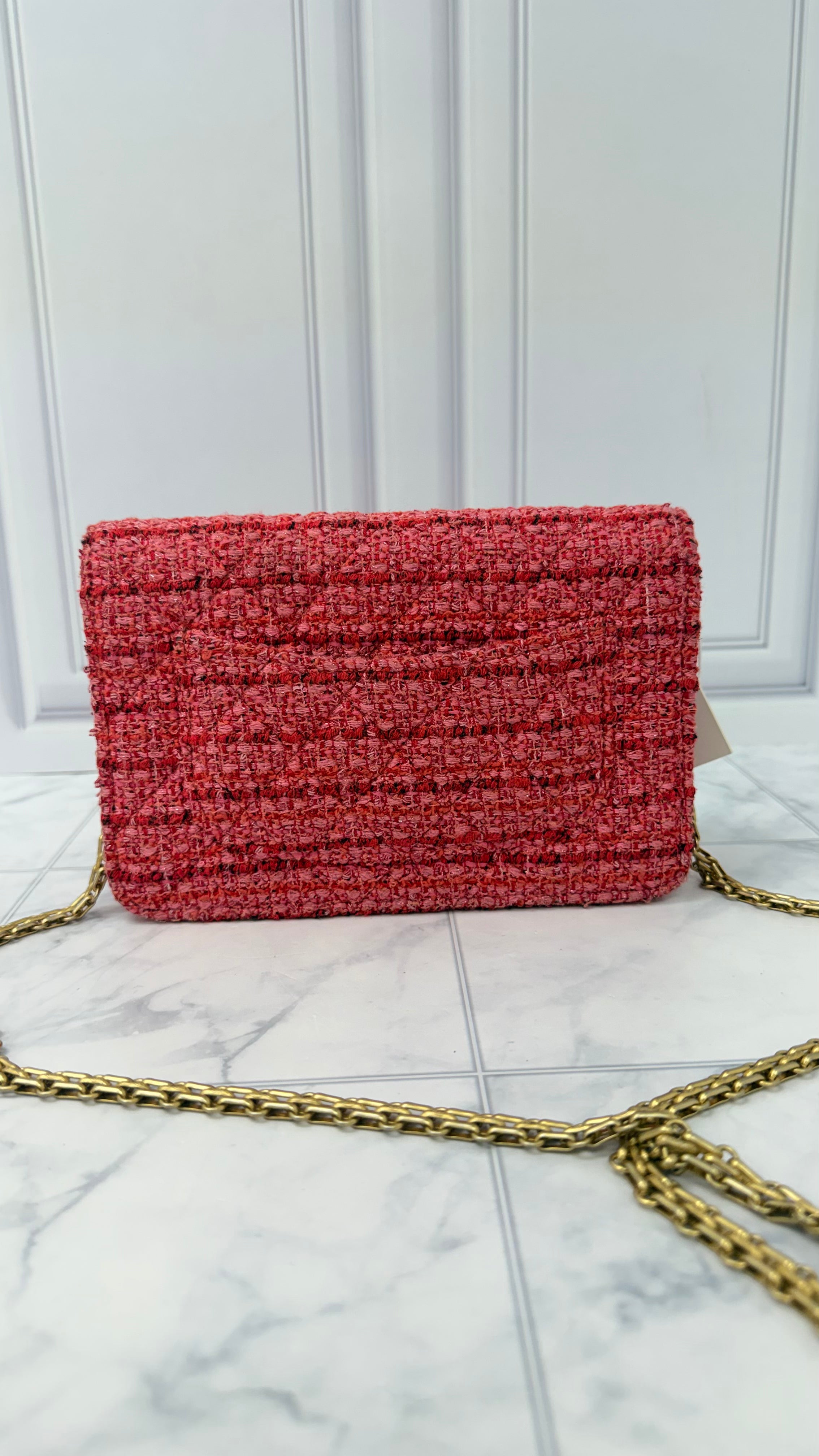 Chanel Pink Tweed Reissue Wallet On A Chain