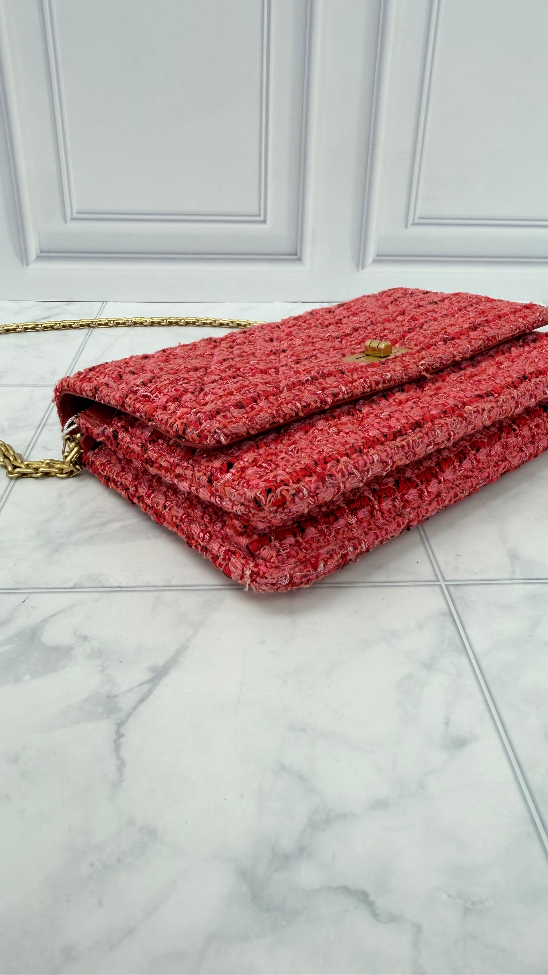 Chanel Pink Tweed Reissue Wallet On A Chain