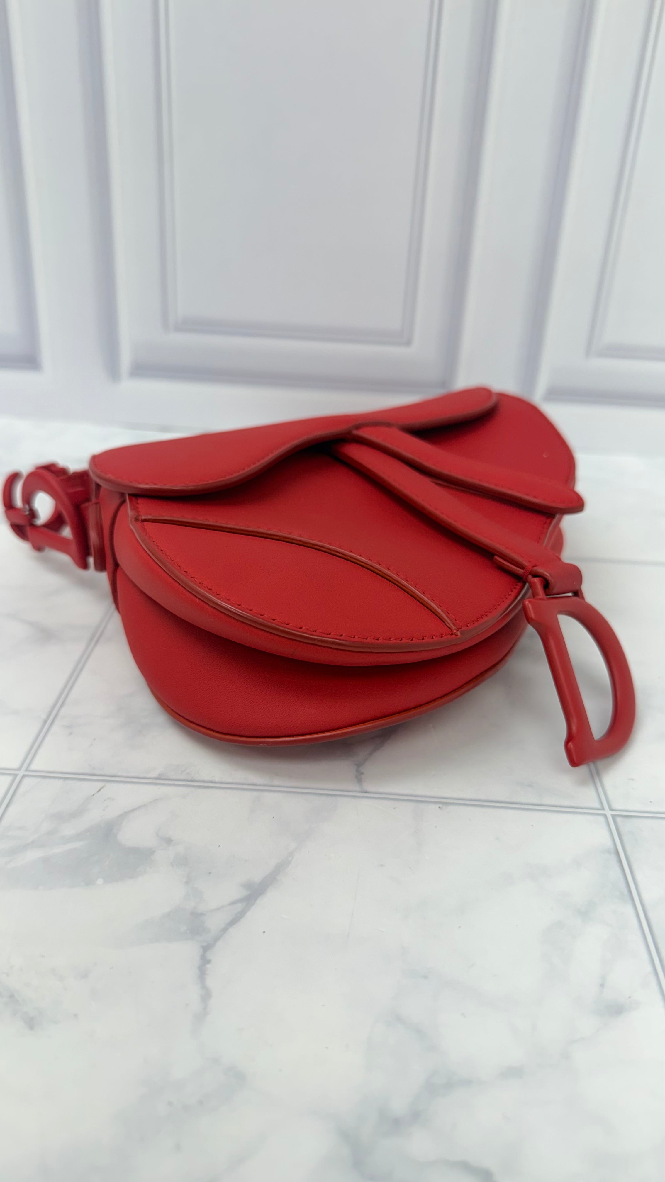 Christian Dior Red Ultra Matte Leather Saddle Mini Handbag
