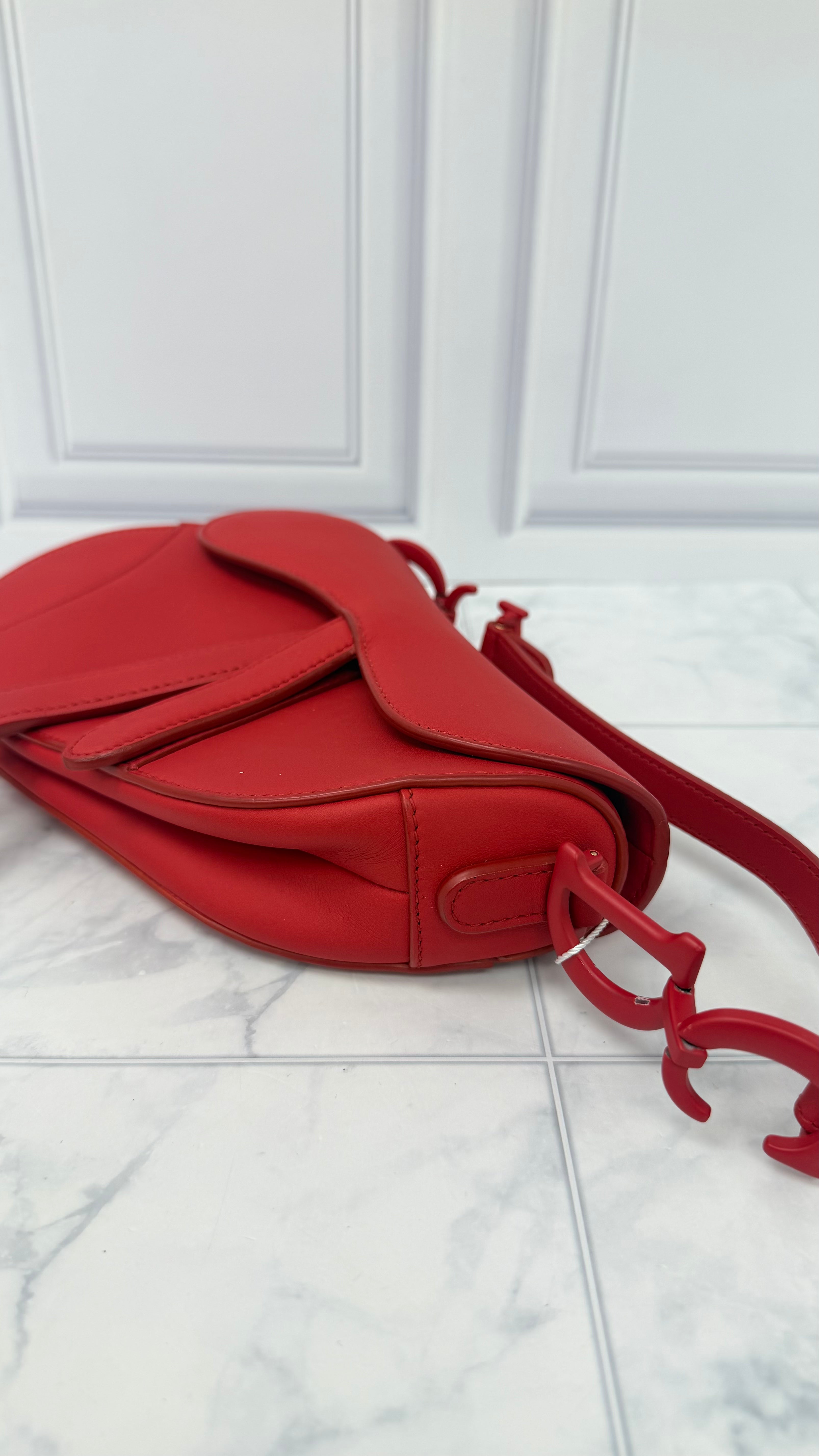 Christian Dior Red Ultra Matte Leather Saddle Mini Handbag