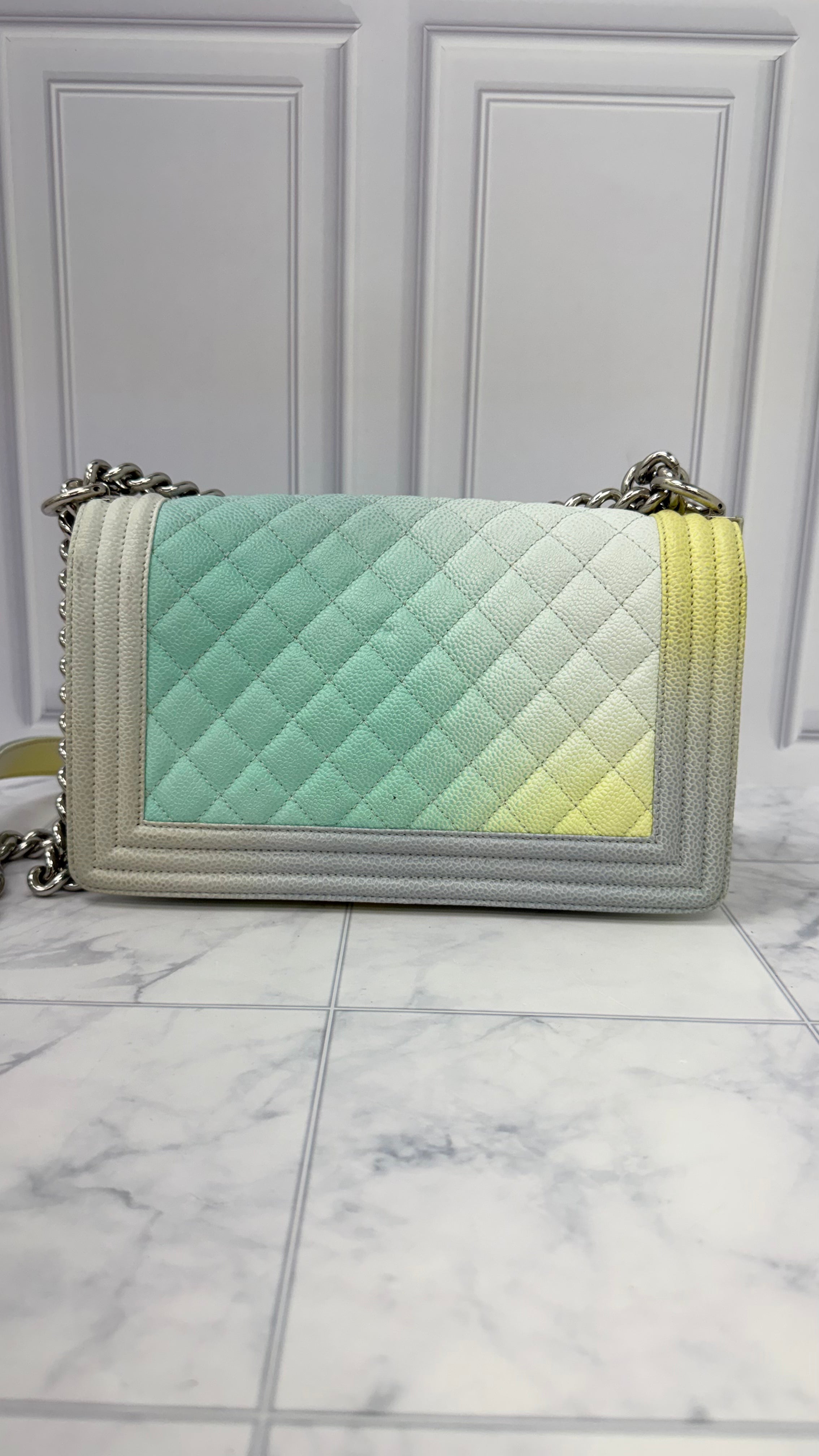 Chanel Rainbow Quilted Caviar Leather Medium Boy Flap Bag