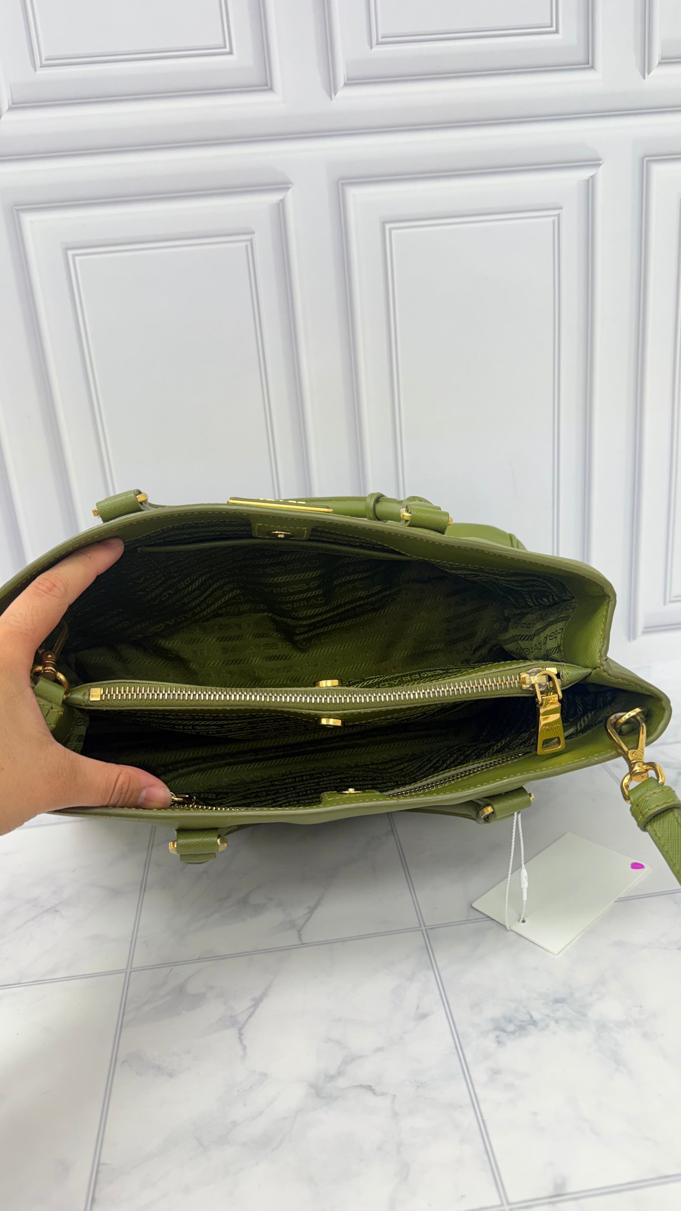 Prada Green Saffiano Leather Medium Gardener's Tote Bag