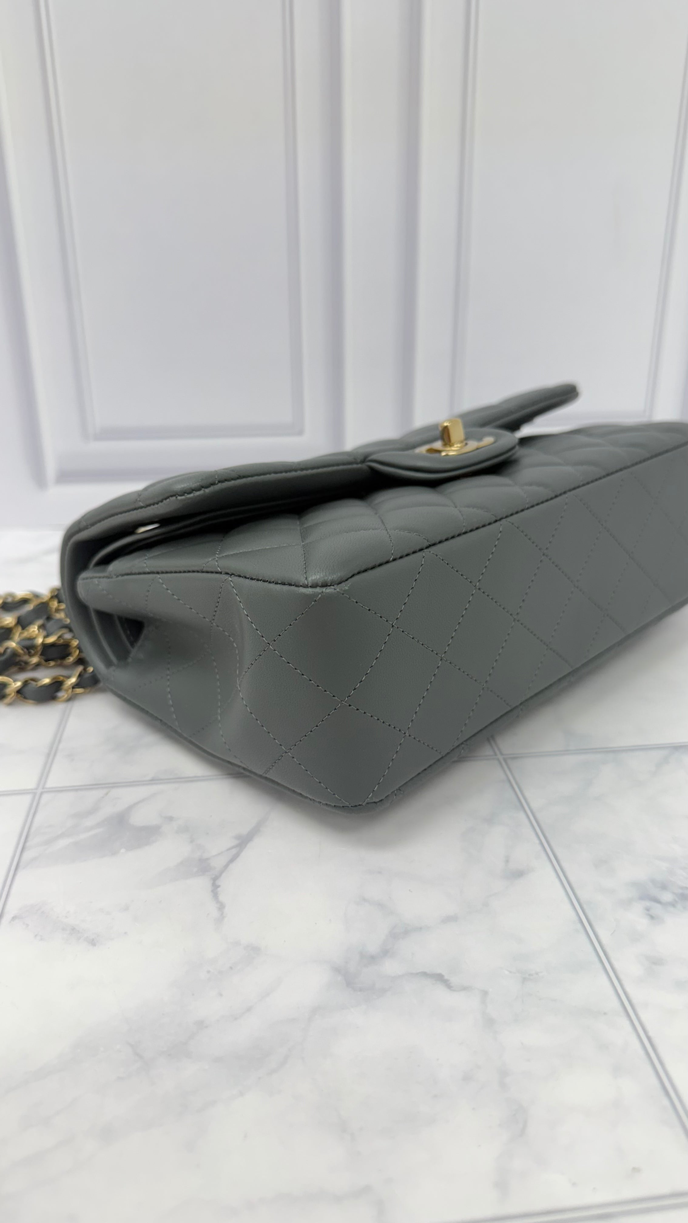 Chanel Grey Quilted Lambskin Classic Small Double Flap Bag