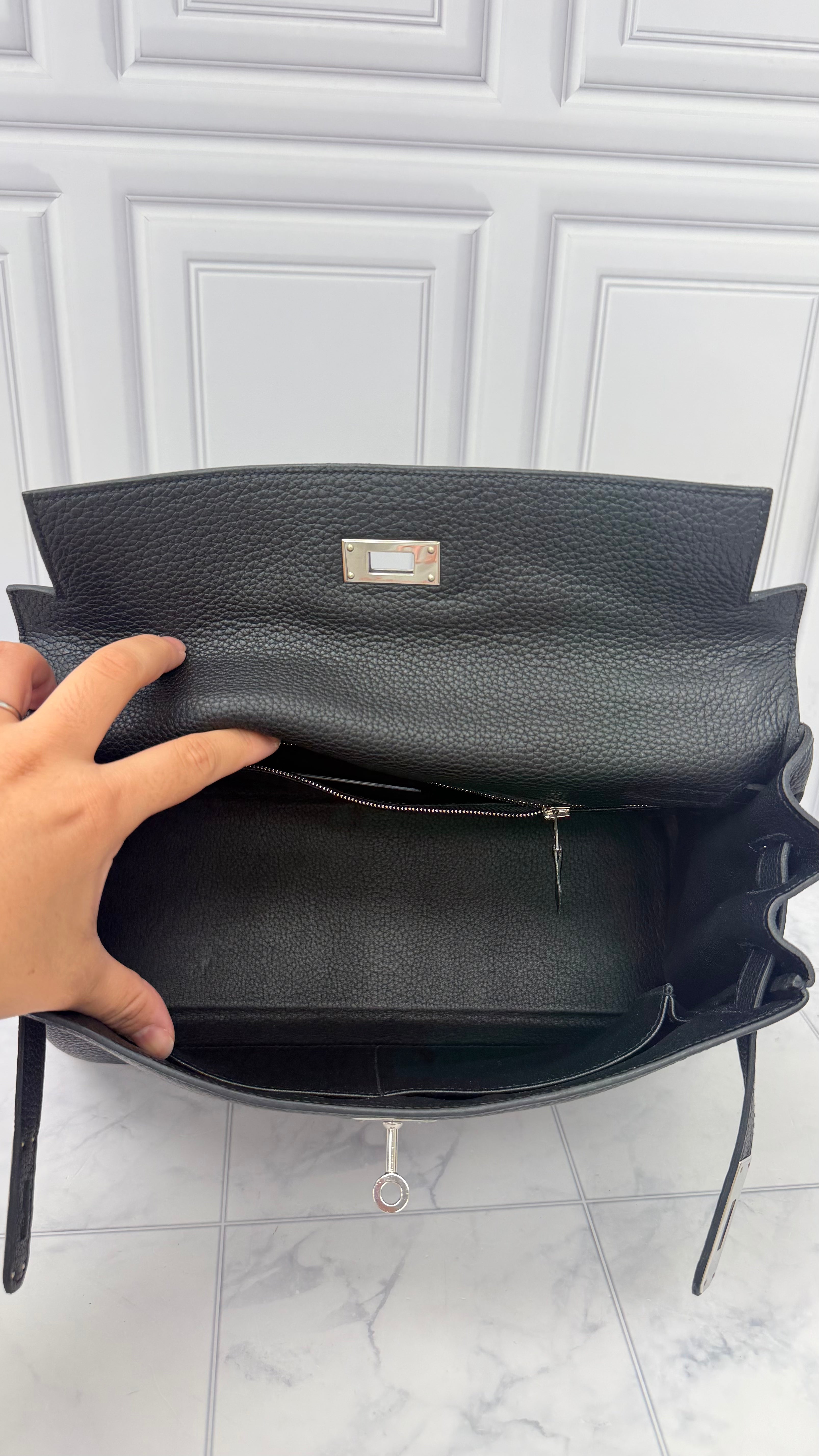 Hermes Black Togo Leather Kelly 32 Handbag
