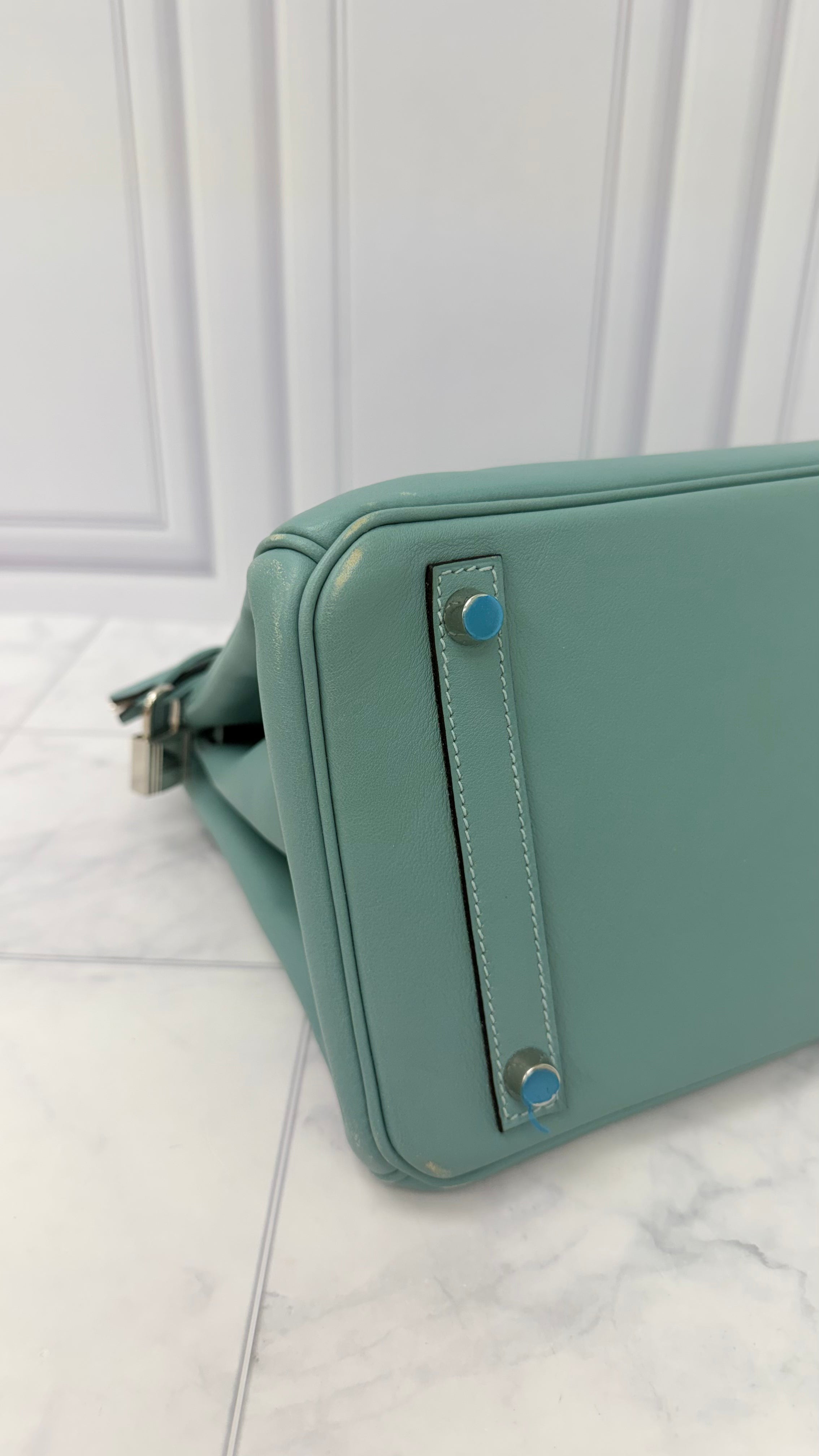 Hermes Blue Ciel Swift Leather Birkin 30 Handbag