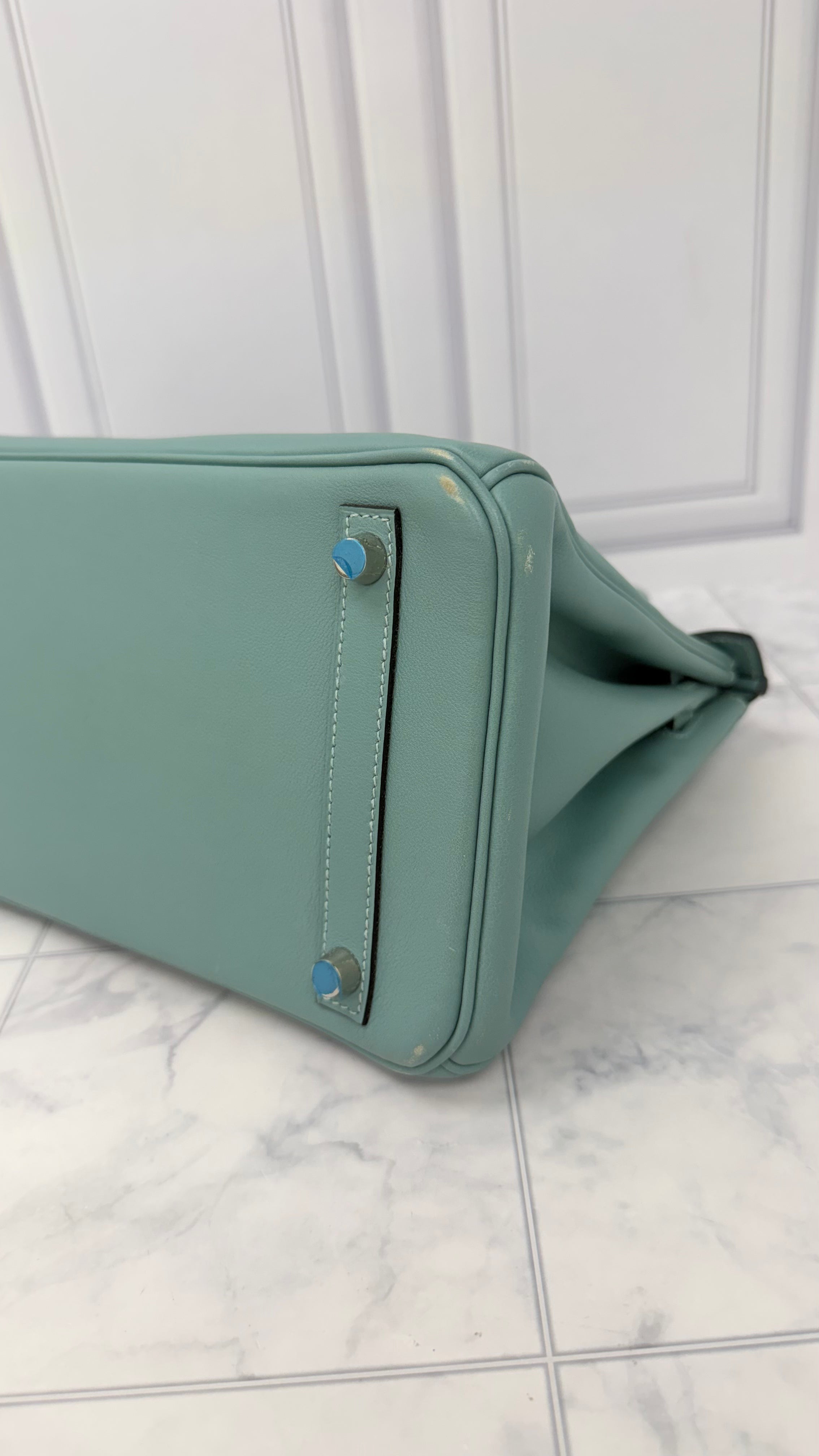 Hermes Blue Ciel Swift Leather Birkin 30 Handbag