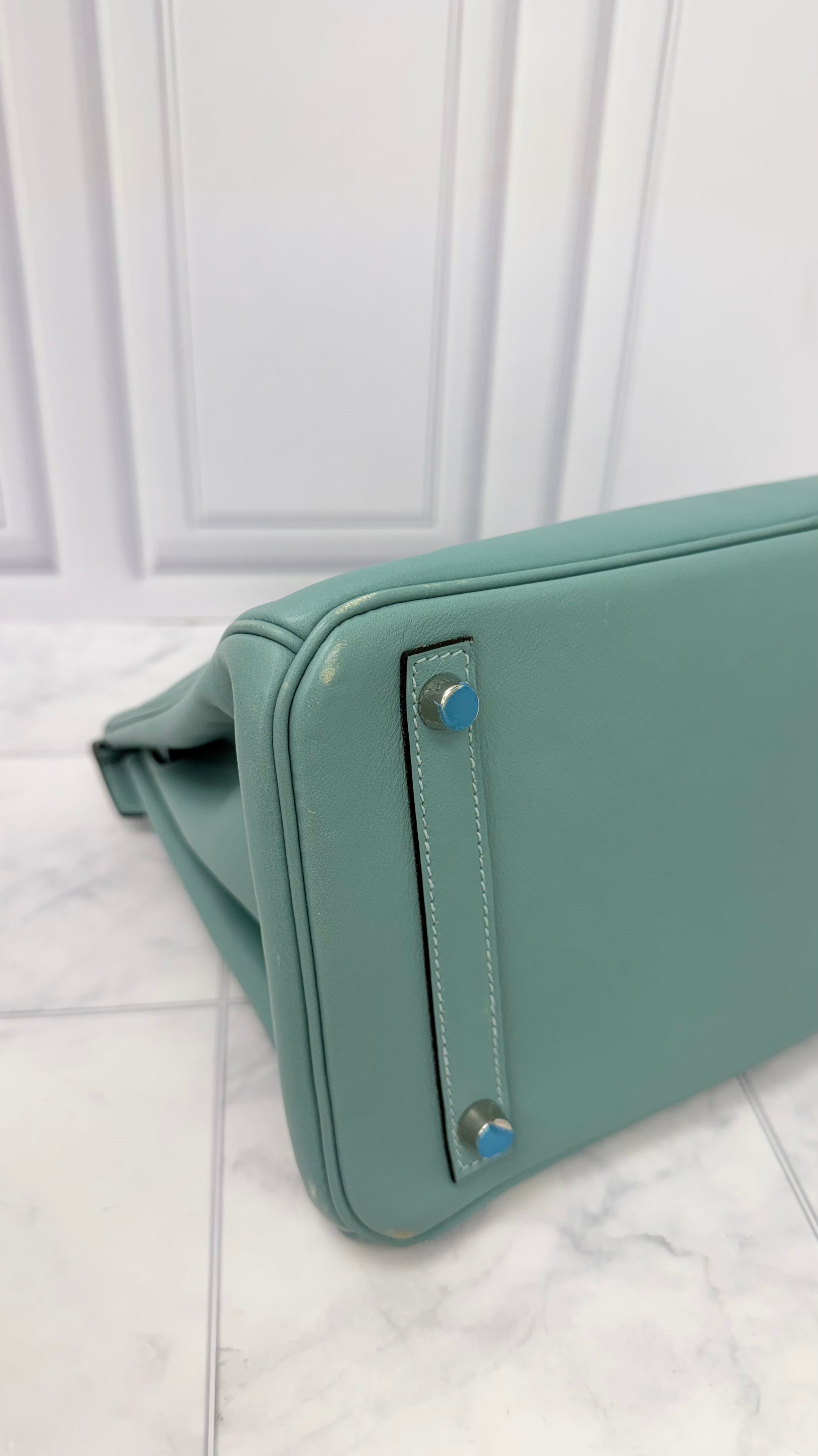 Hermes Blue Ciel Swift Leather Birkin 30 Handbag