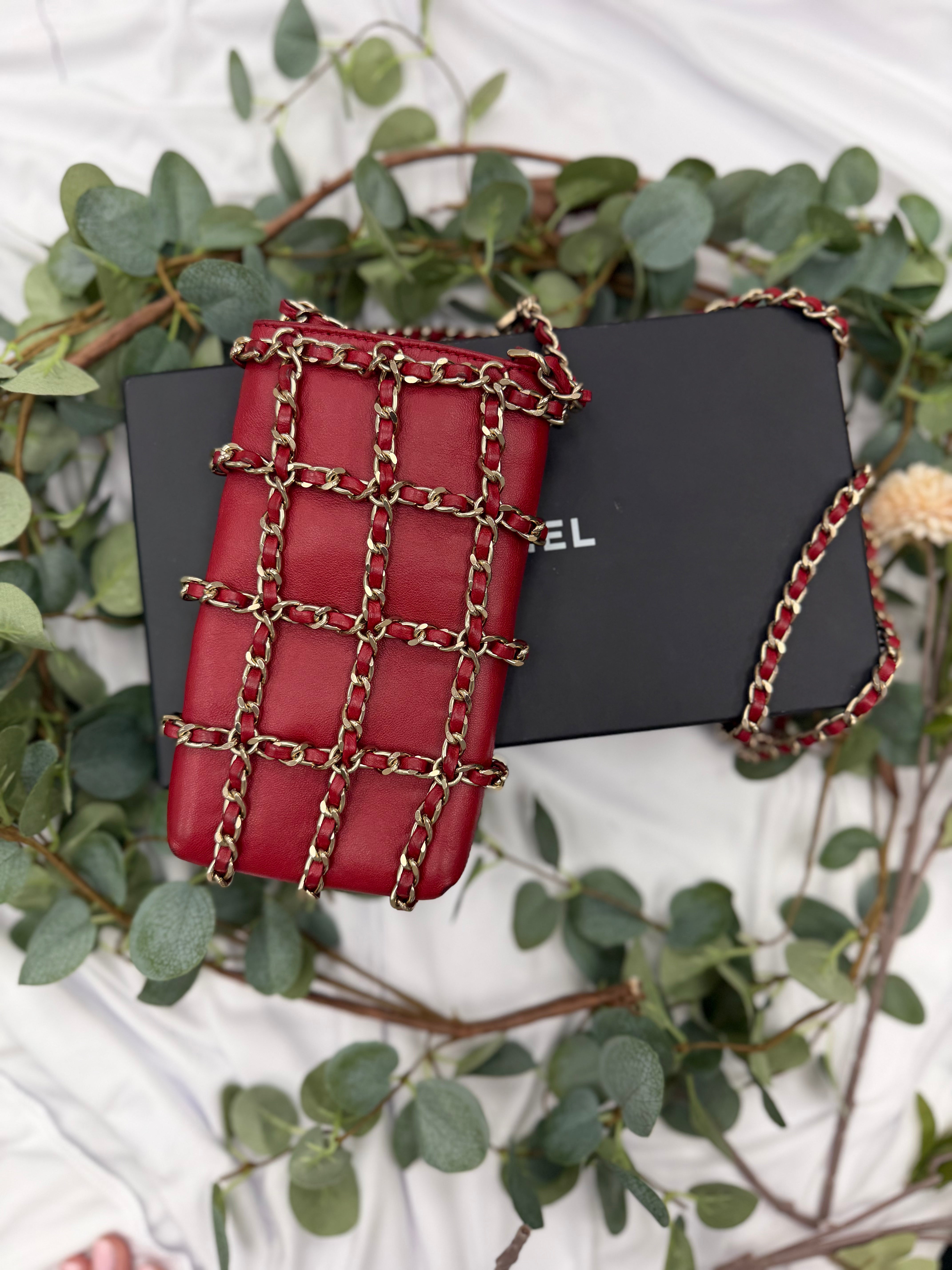 Chanel Red Calfskin Tech Me Out Phone Crossbody Holder