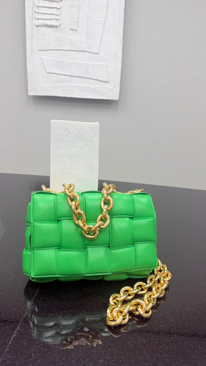 LIKE NEW - Bottega Veneta Green Leather Cassette Chain Crossbody Bag