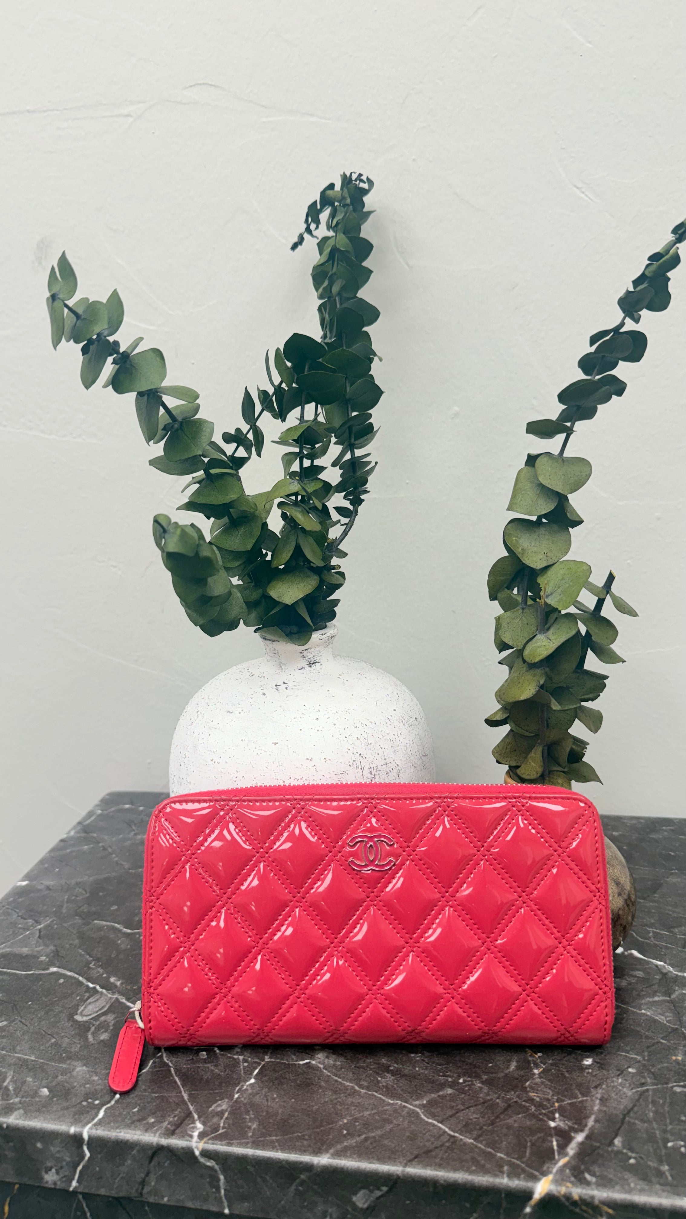 Chanel Hot Pink Patent Leather Zippy Wallet