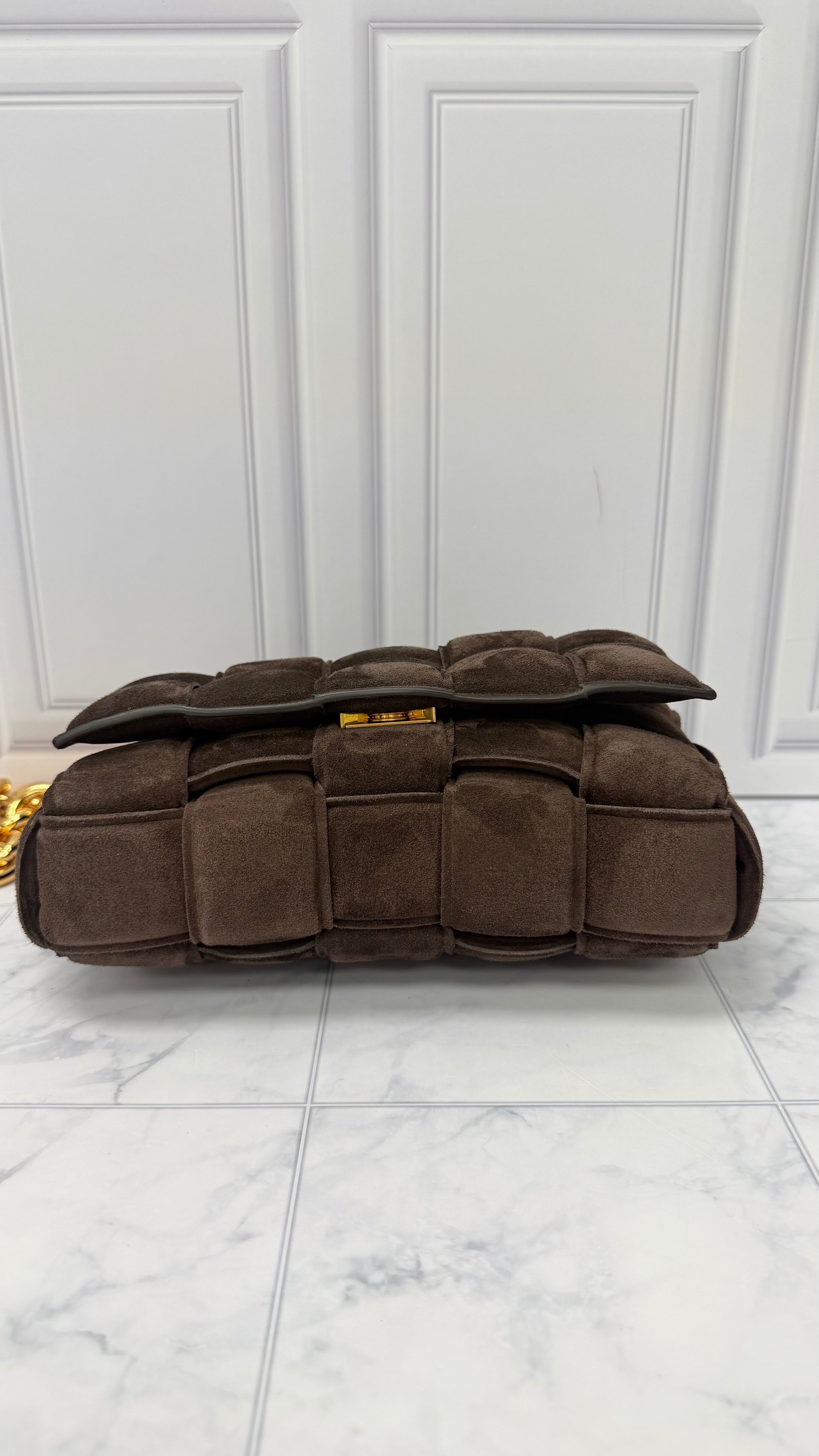 LIKE NEW - Bottega Veneta Brown Suede Leather Cassette Chain Crossbody Bag