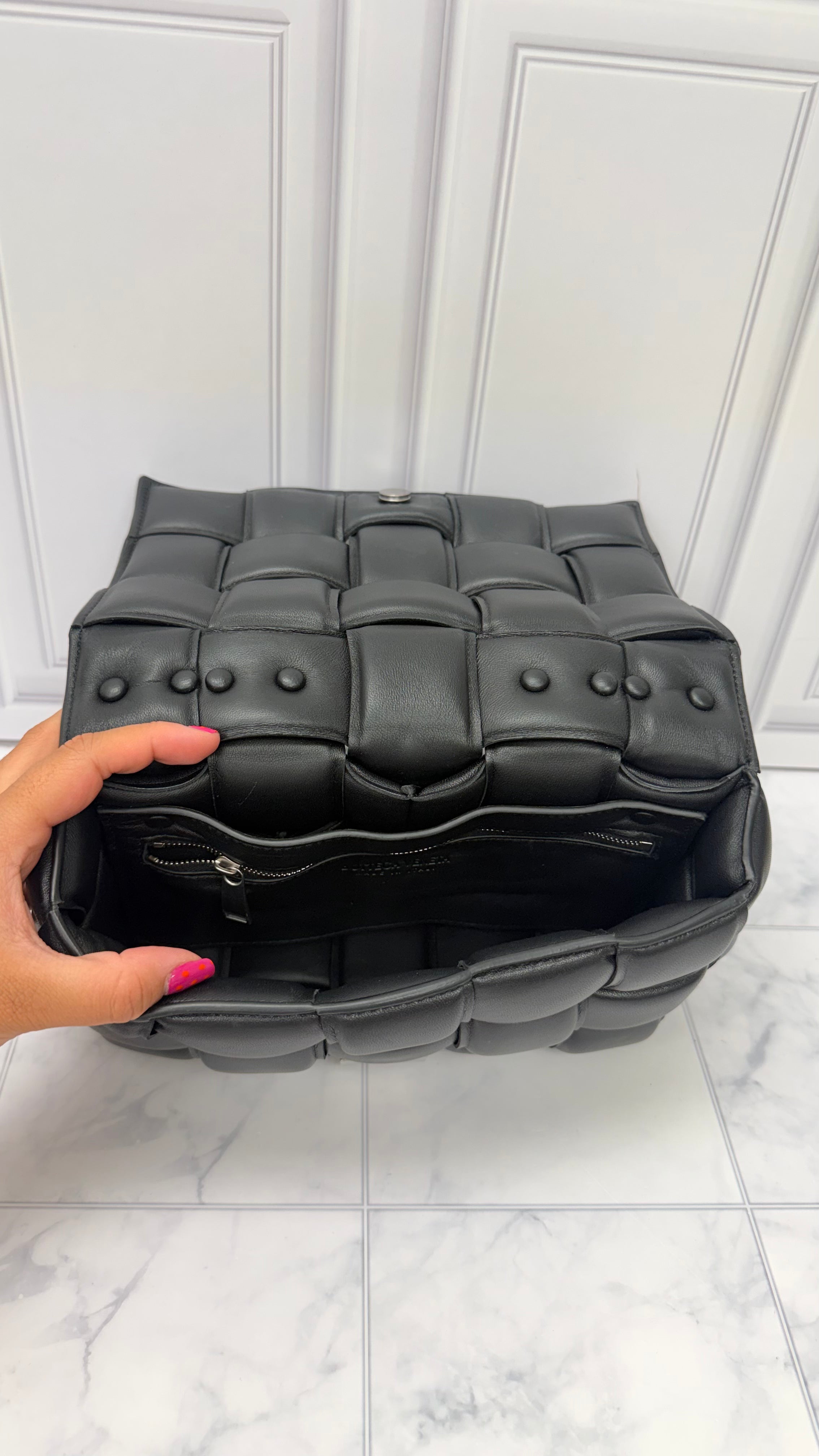 LIKE NEW - Bottega Veneta Black Lambskin Leather Cassette Chain Crossbody Bag