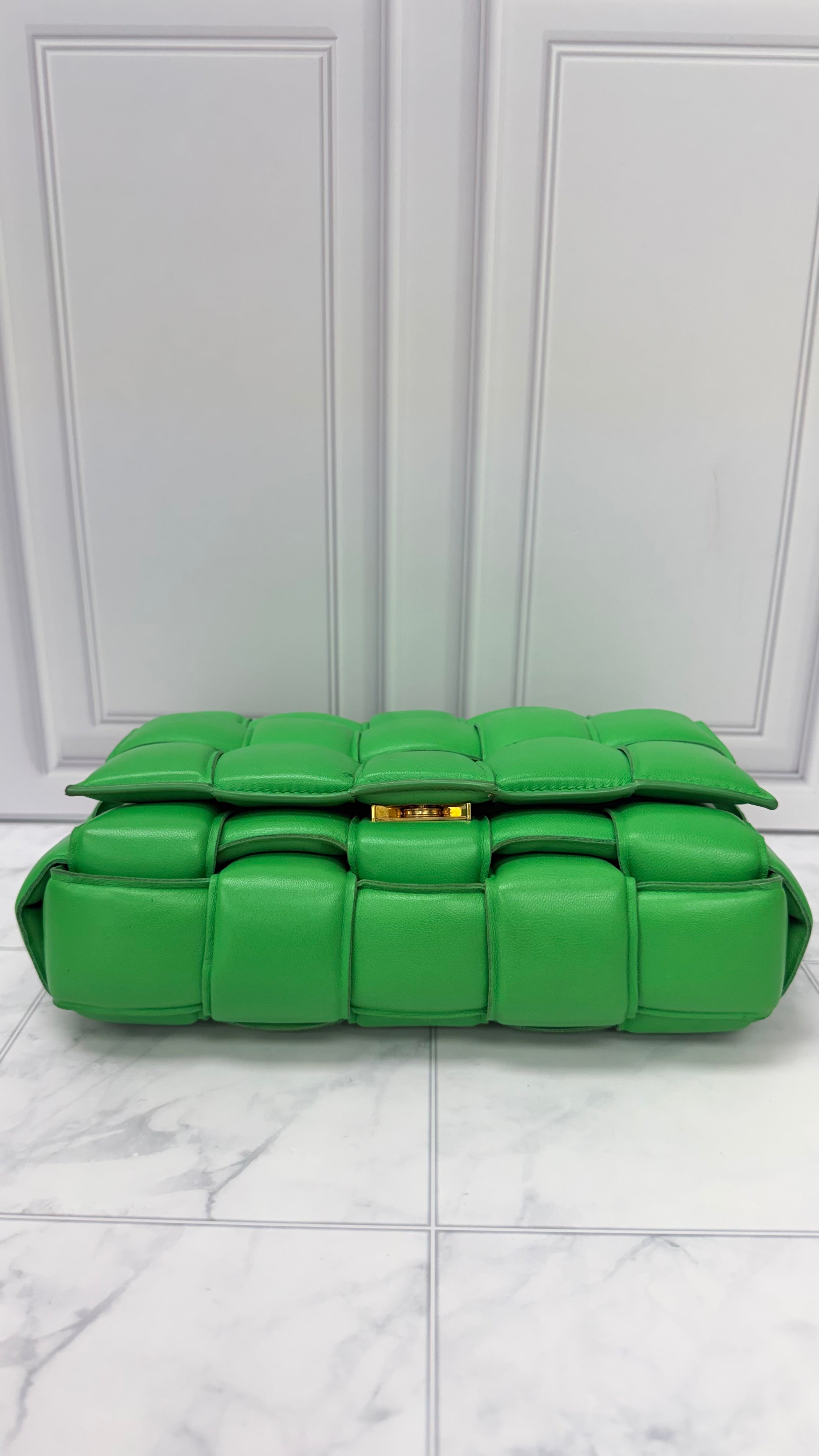 LIKE NEW - Bottega Veneta Green Leather Cassette Chain Crossbody Bag