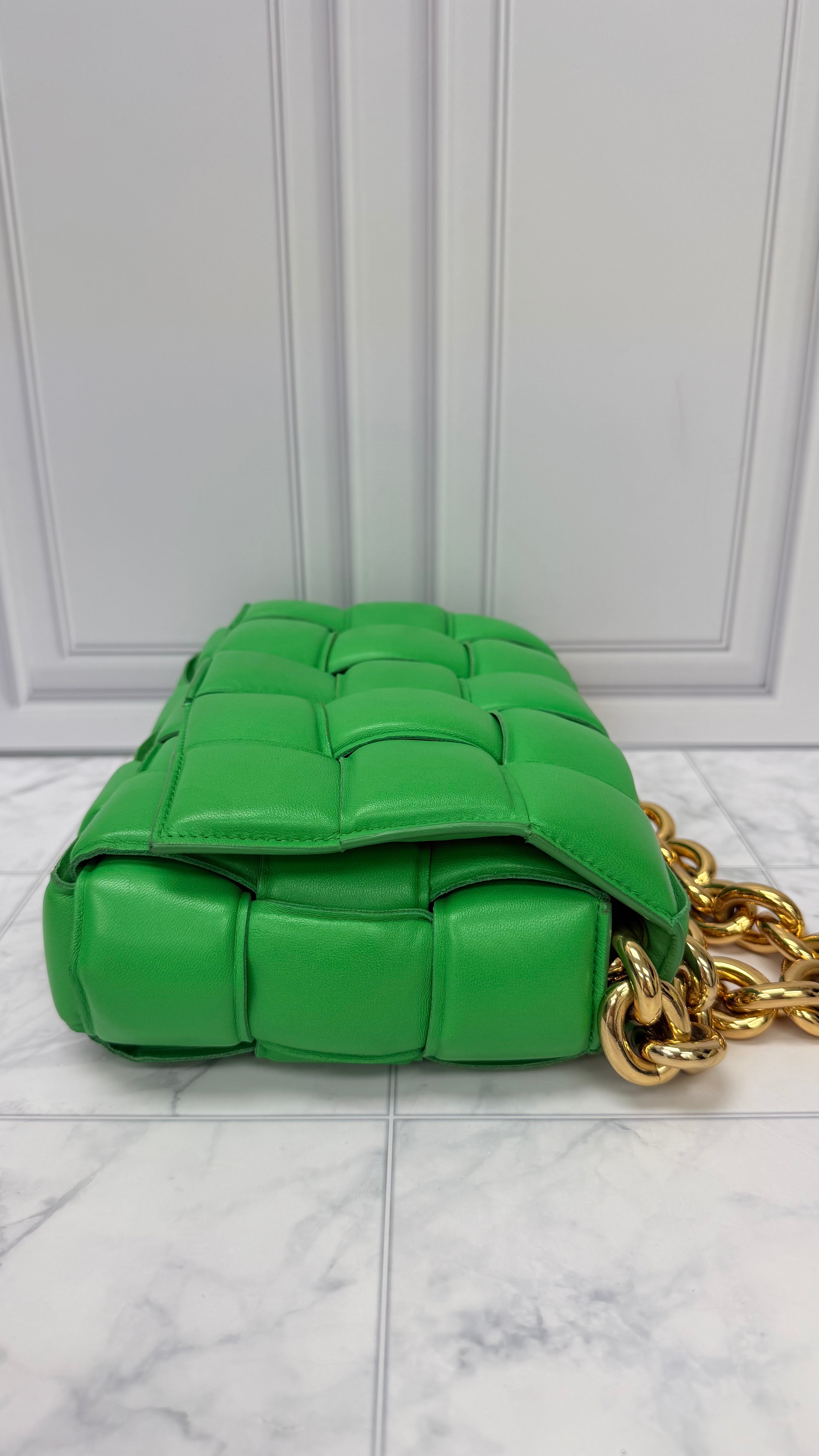 LIKE NEW - Bottega Veneta Green Leather Cassette Chain Crossbody Bag