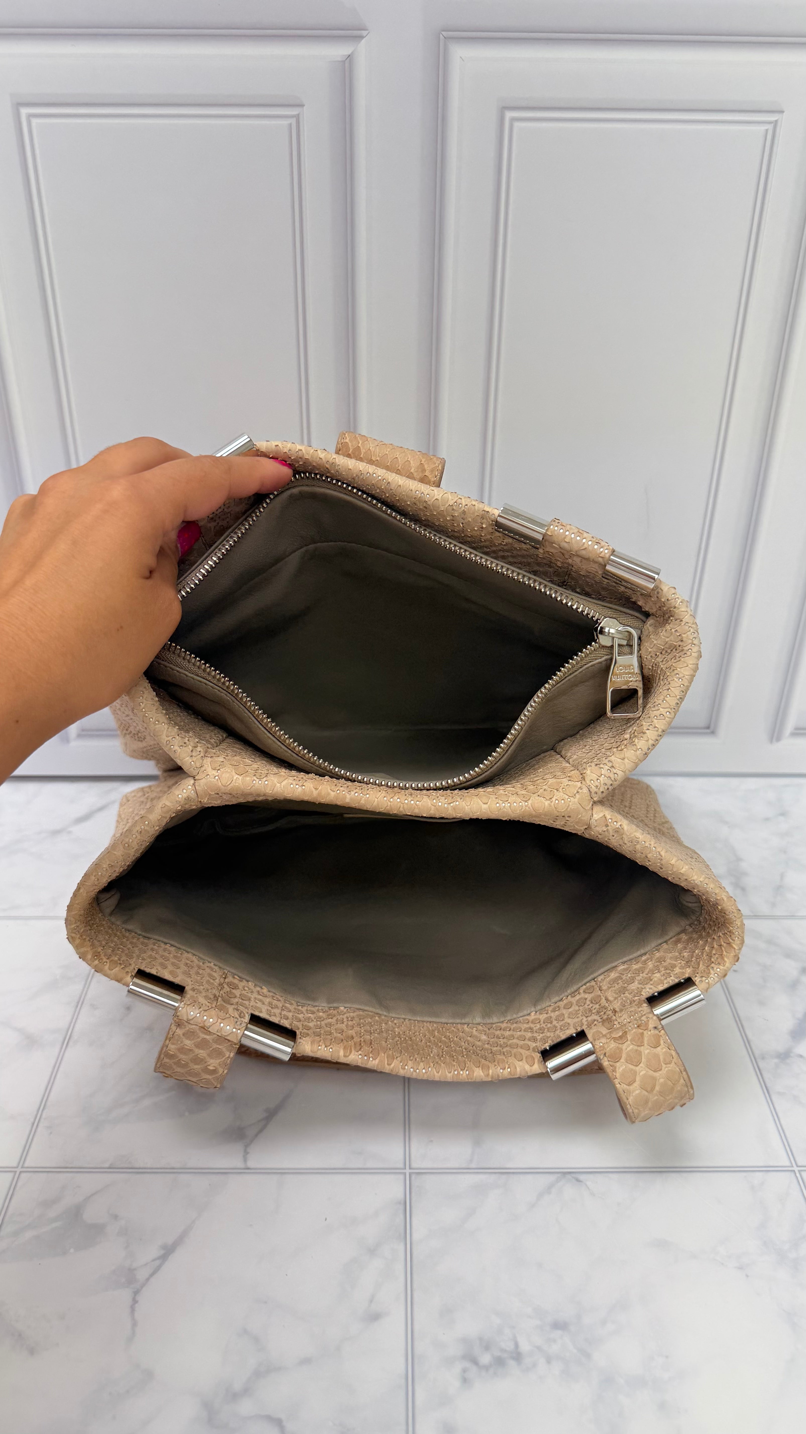 Louis Vuitton Tan Perforated Python Leather Delphes Handbag
