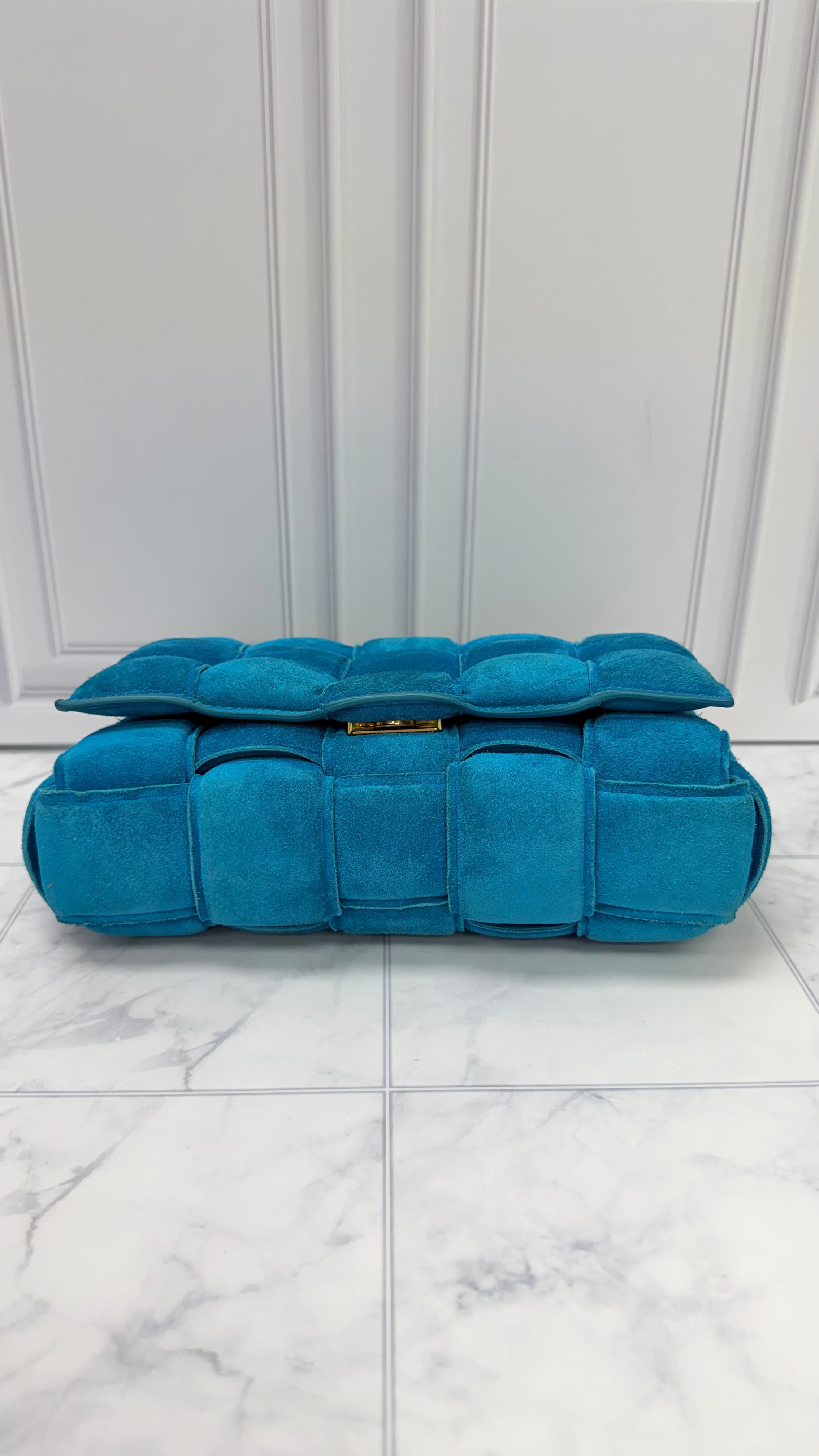 Bottega Veneta Teal Suede Leather Cassette Chain Crossbody