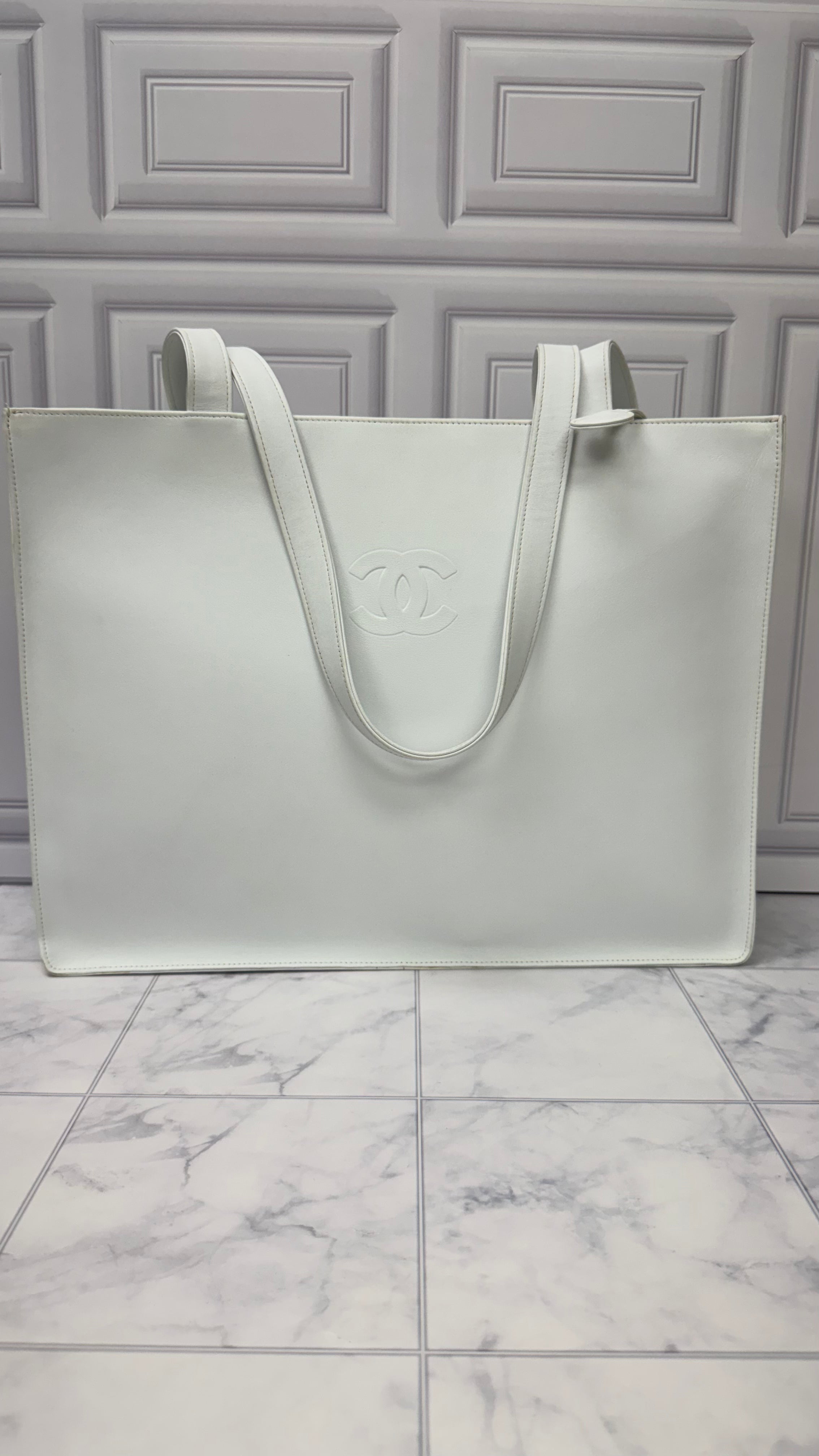 Chanel White Leather Timeless Tote Bag