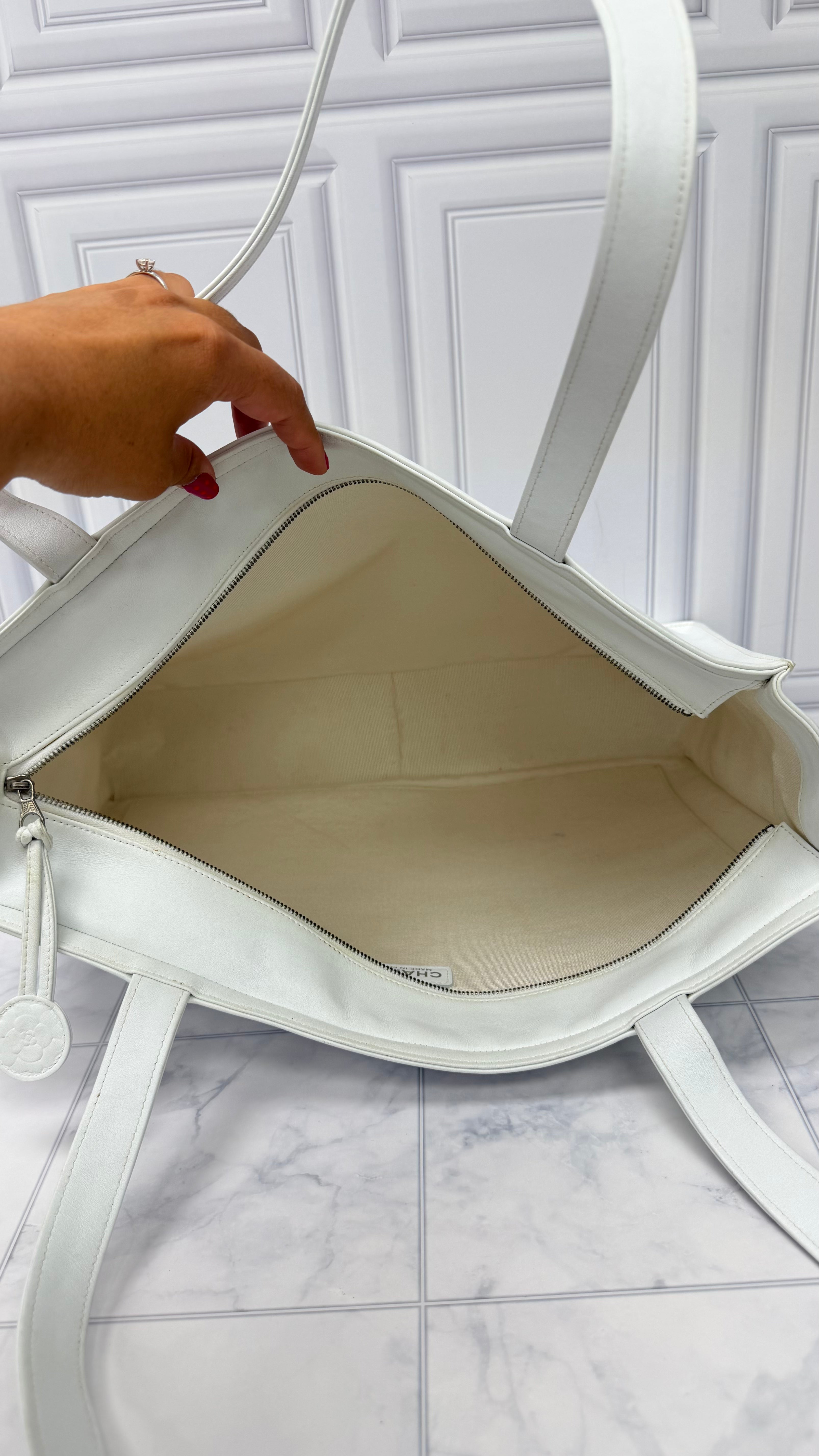 Chanel White Leather Timeless Tote Bag