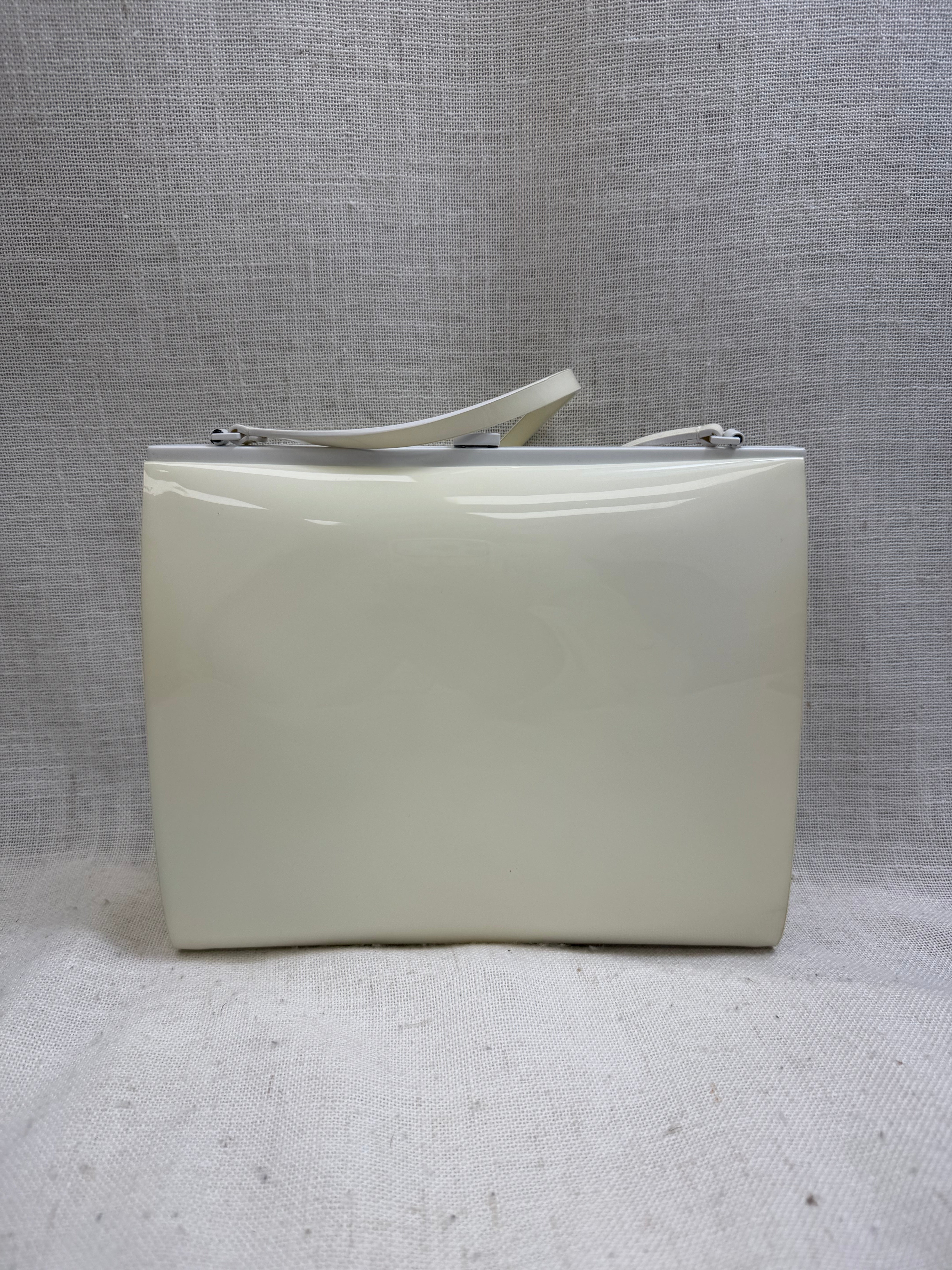 Saint Laurent YSL White Vinyl Small Le Anne-Marie Shoulder Bag