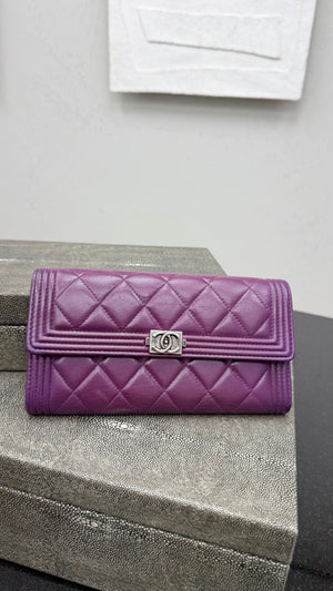 Chanel Purple Quilted Leather Boy Flap Wallet