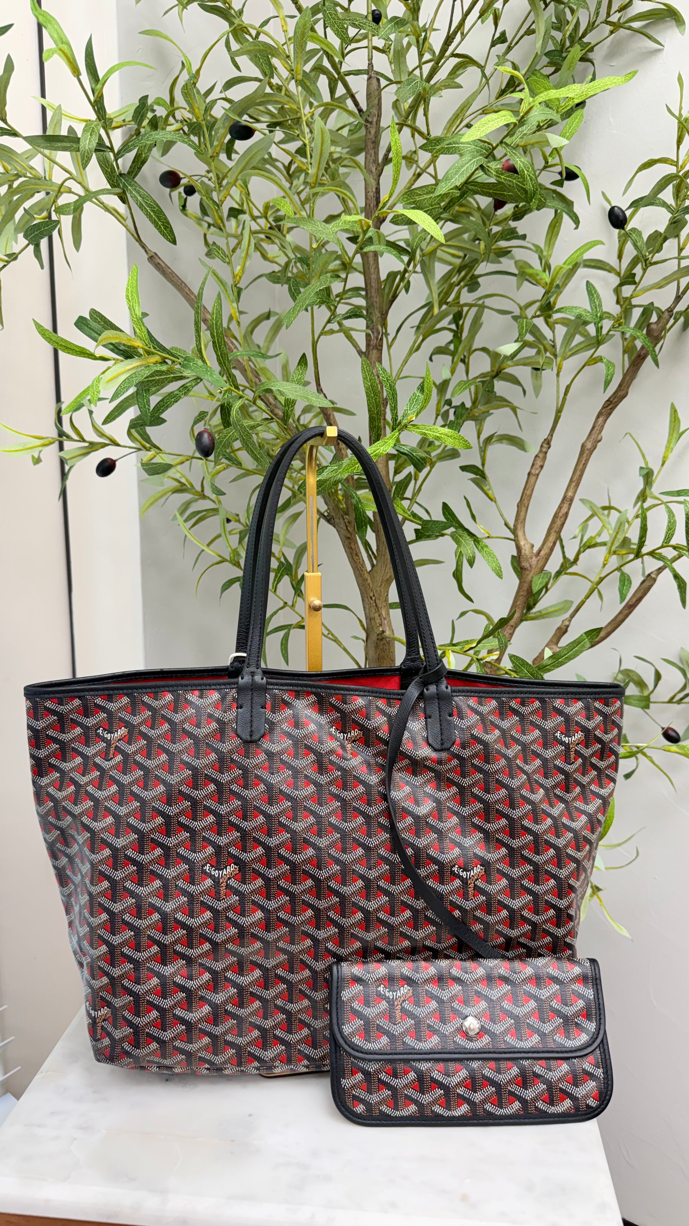 LIKE NEW - Goyard Black And Red Goyardine Saint Louis PM Tote Bag