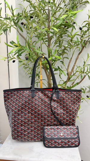 LIKE NEW - Goyard Black And Red Goyardine Saint Louis PM Tote Bag
